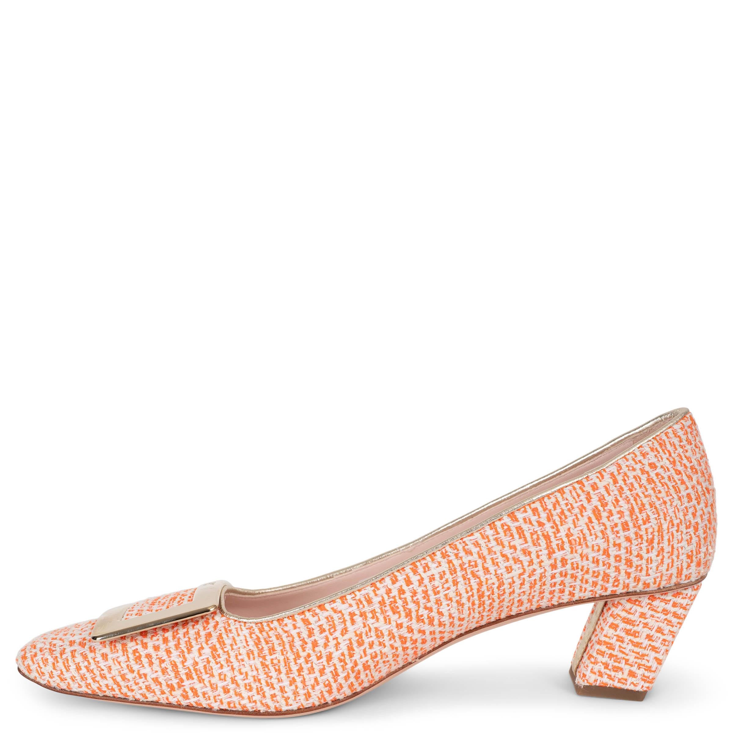 Beige ROGER VIVIER orange TWEED BELLE VIVIER 45 BUCKLE Chaussures 38.5 en vente