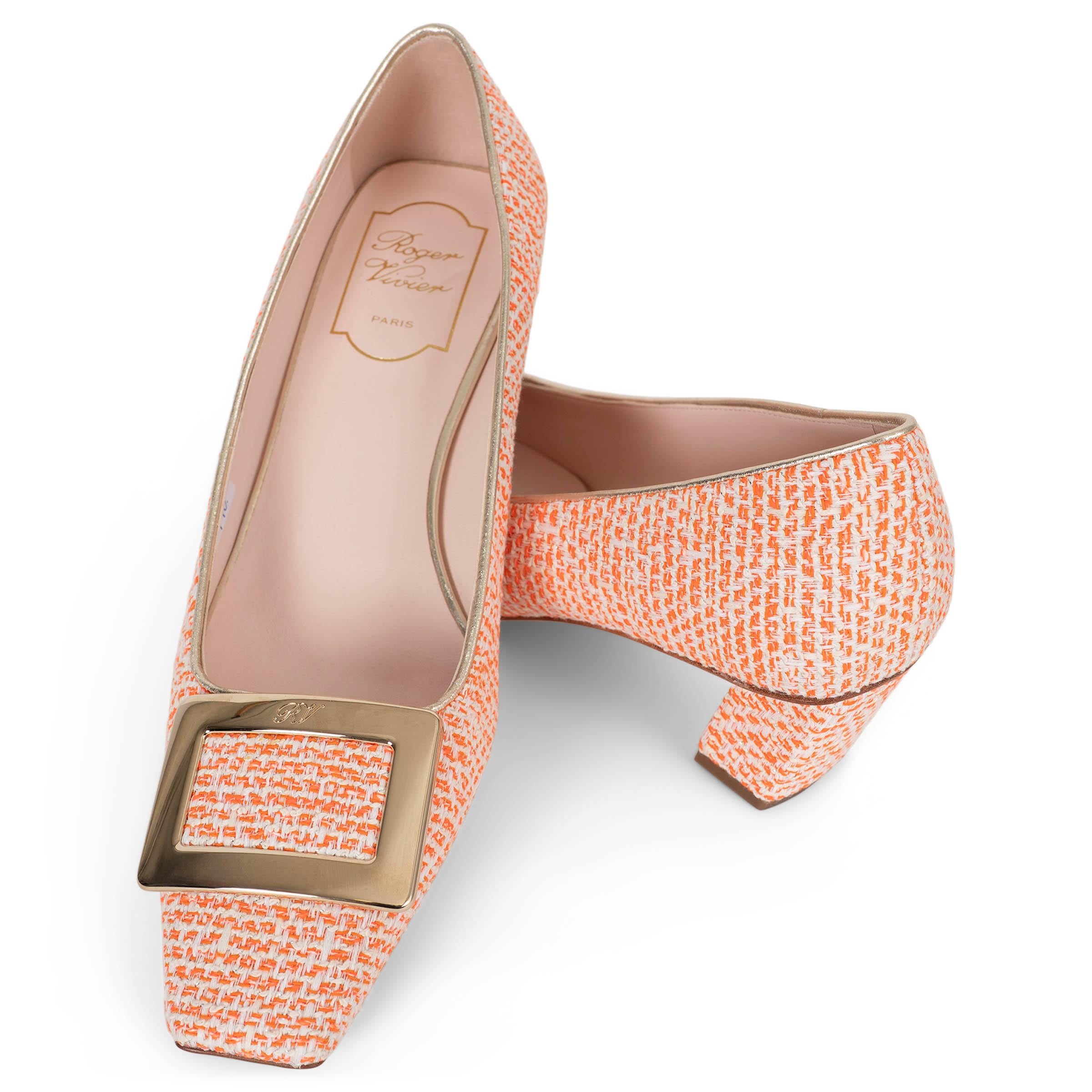 ROGER VIVIER orange TWEED BELLE VIVIER 45 BUCKLE Chaussures 38.5 en vente 1