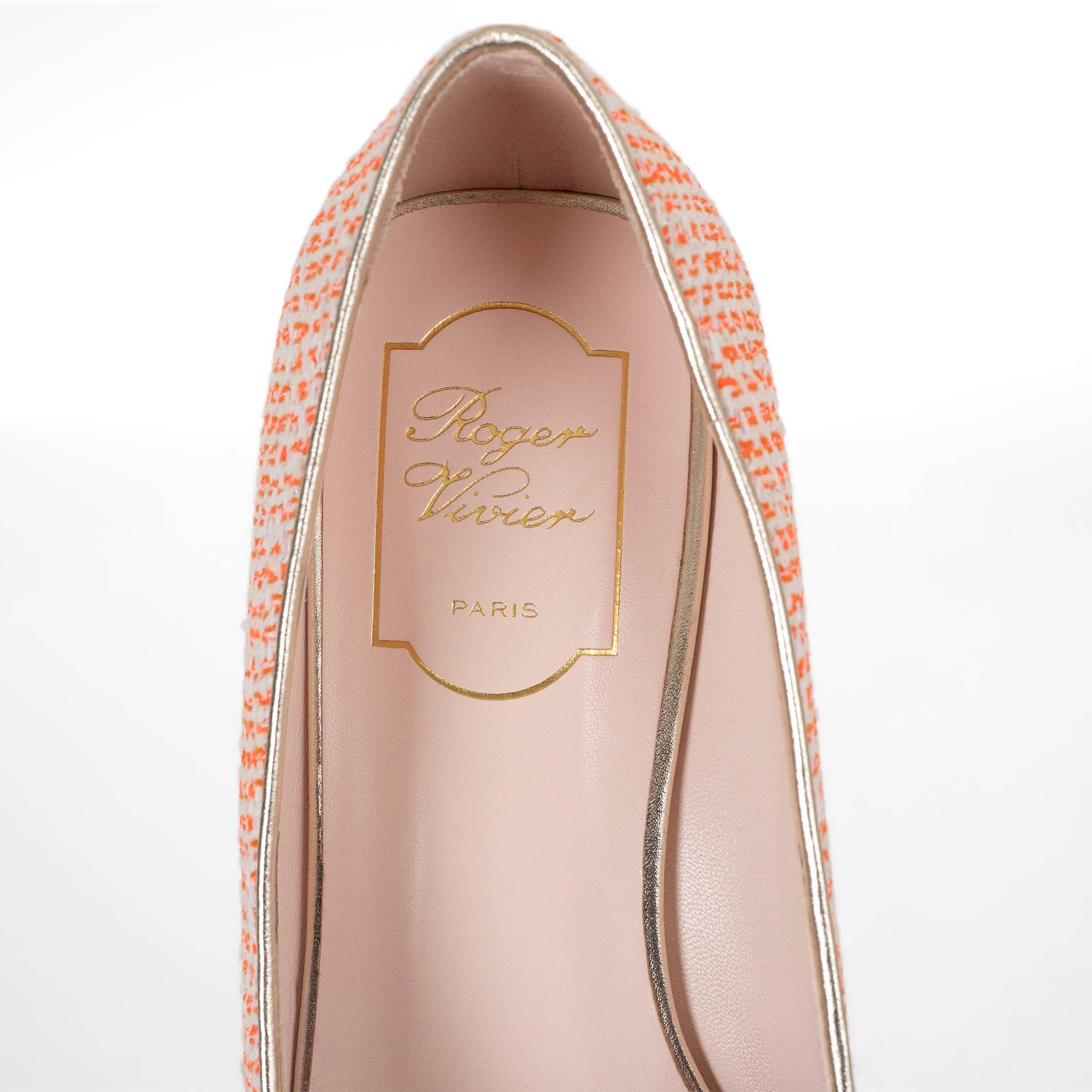 ROGER VIVIER orange TWEED BELLE VIVIER 45 BUCKLE Chaussures 38.5 en vente 2