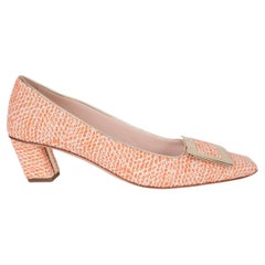 ROGER VIVIER orange TWEED BELLE VIVIER 45 BUCKLE Pumps Shoes 38.5