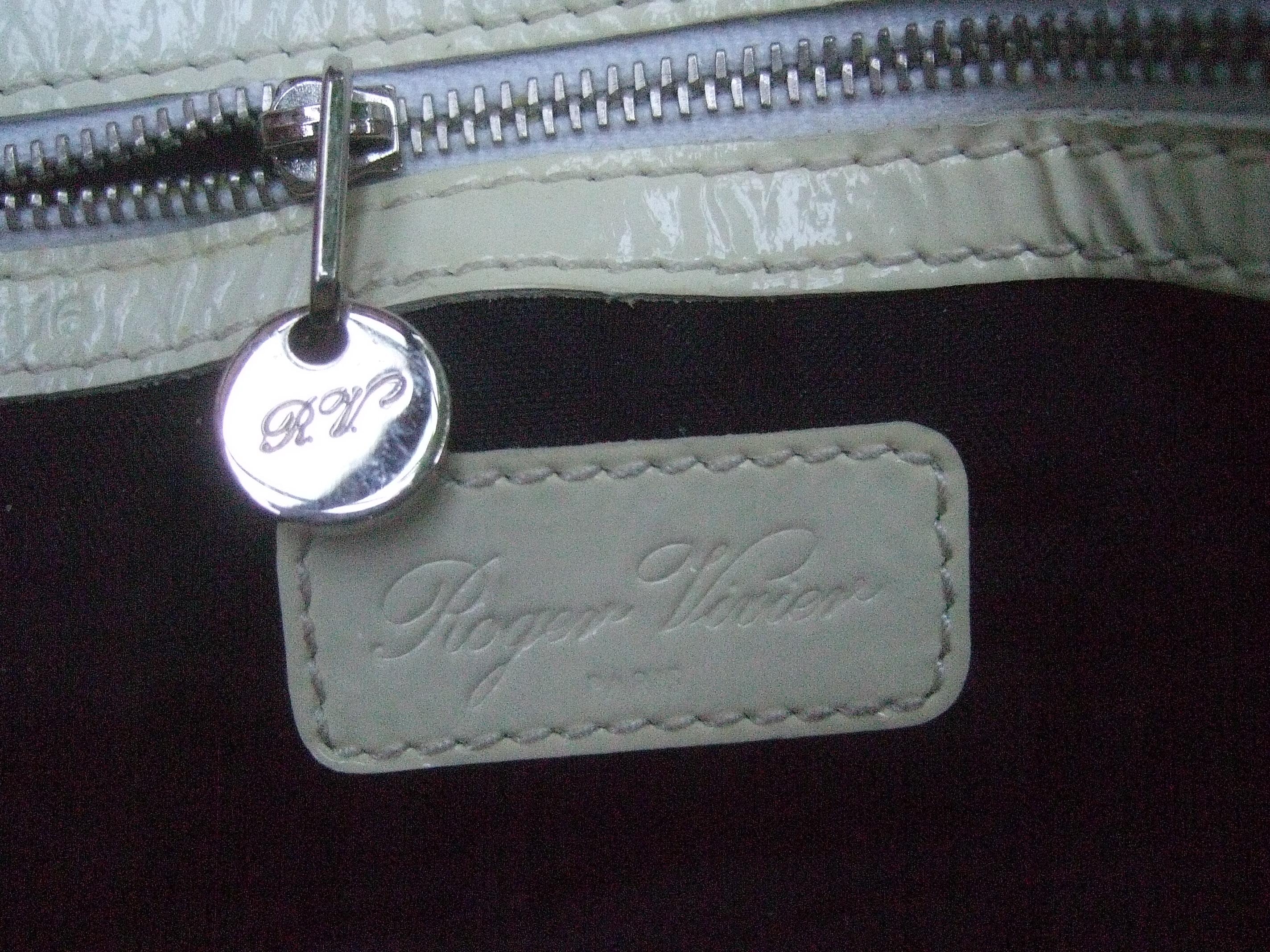 Roger Vivier Paris White Patent Leather Chrome Buckle Italian Handbag c 1990s For Sale 6