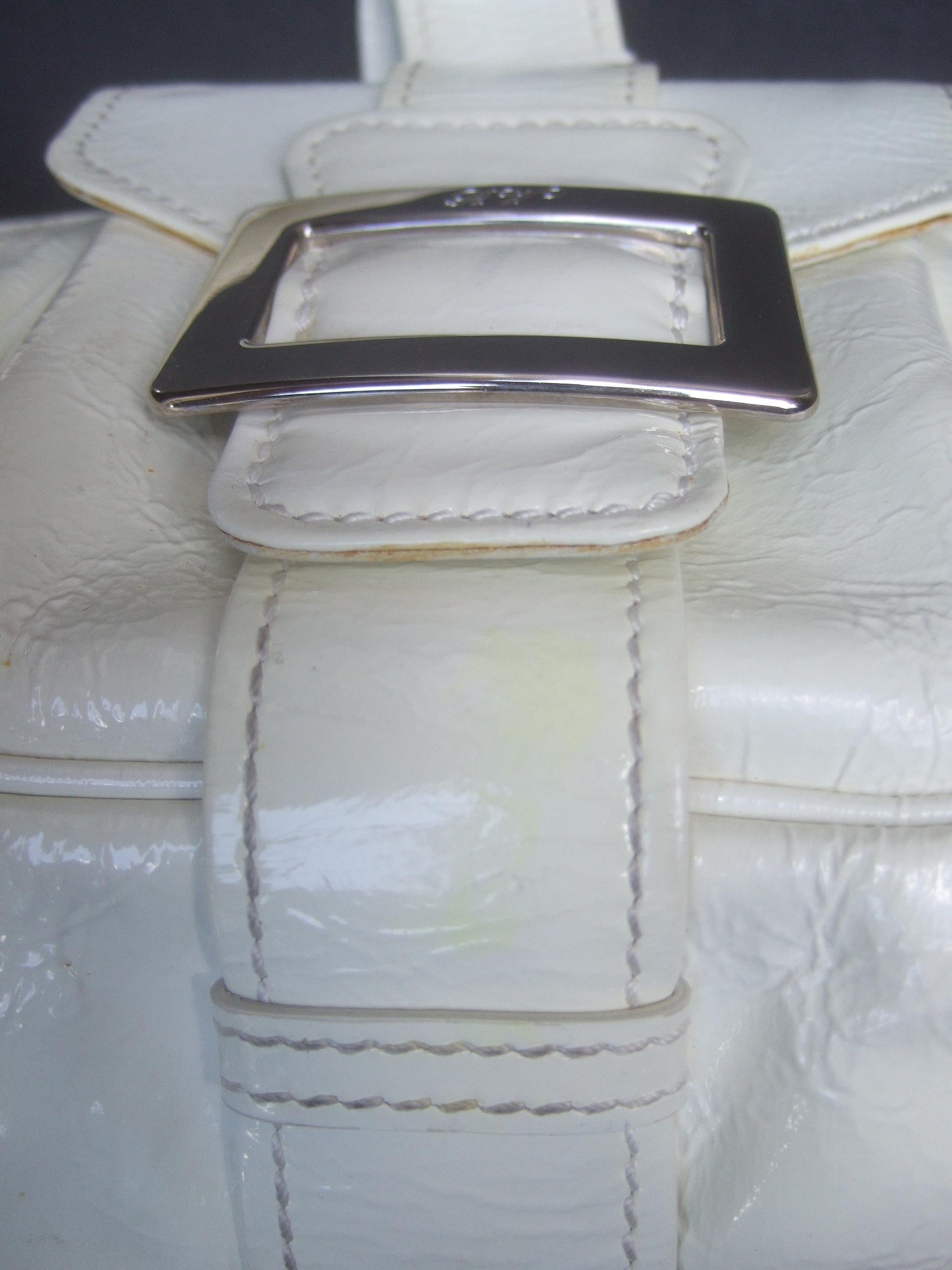 Roger Vivier Paris White Patent Leather Chrome Buckle Italian Handbag c 1990s For Sale 8