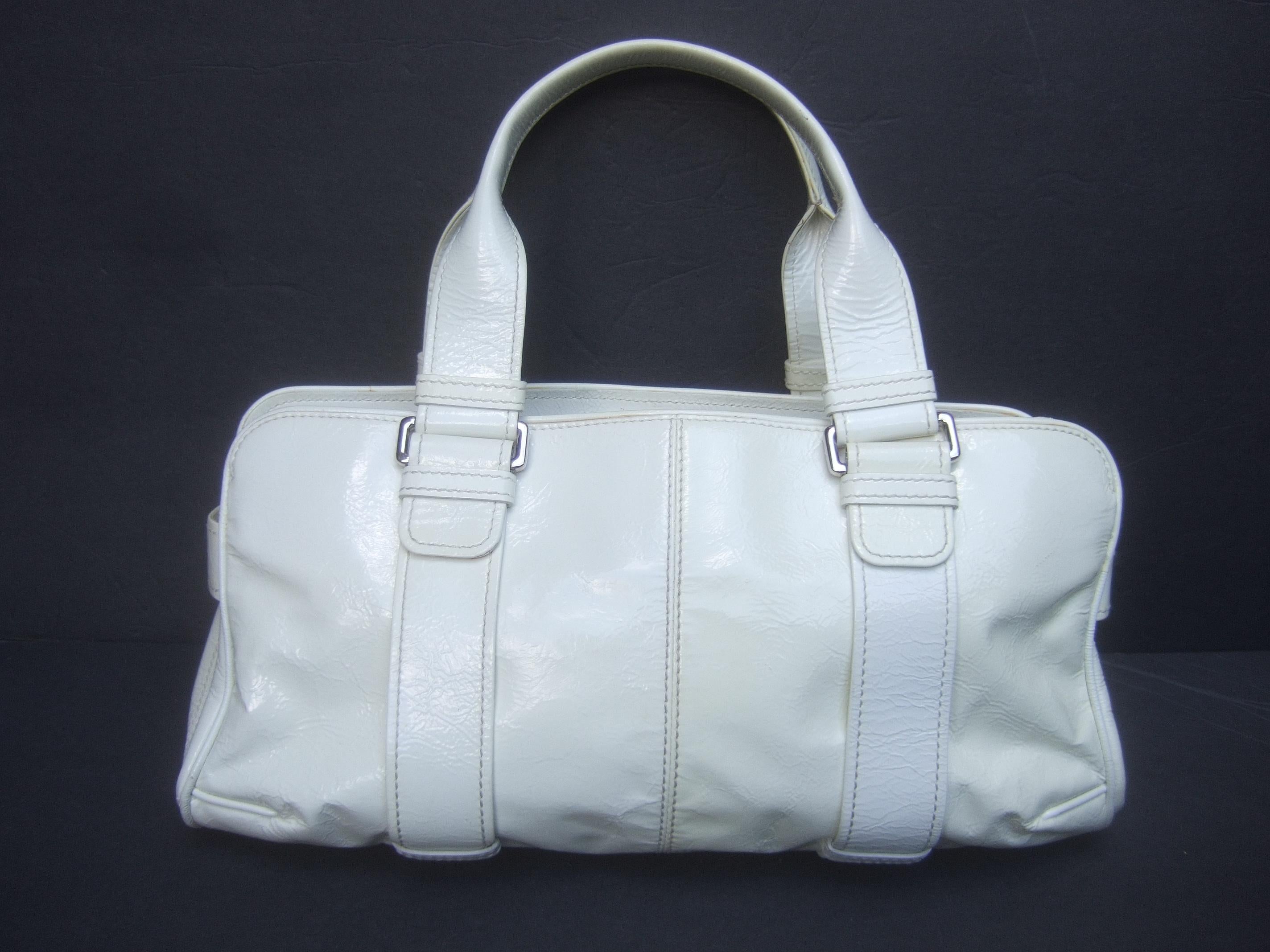 Roger Vivier Paris White Patent Leather Chrome Buckle Italian Handbag c 1990s For Sale 1