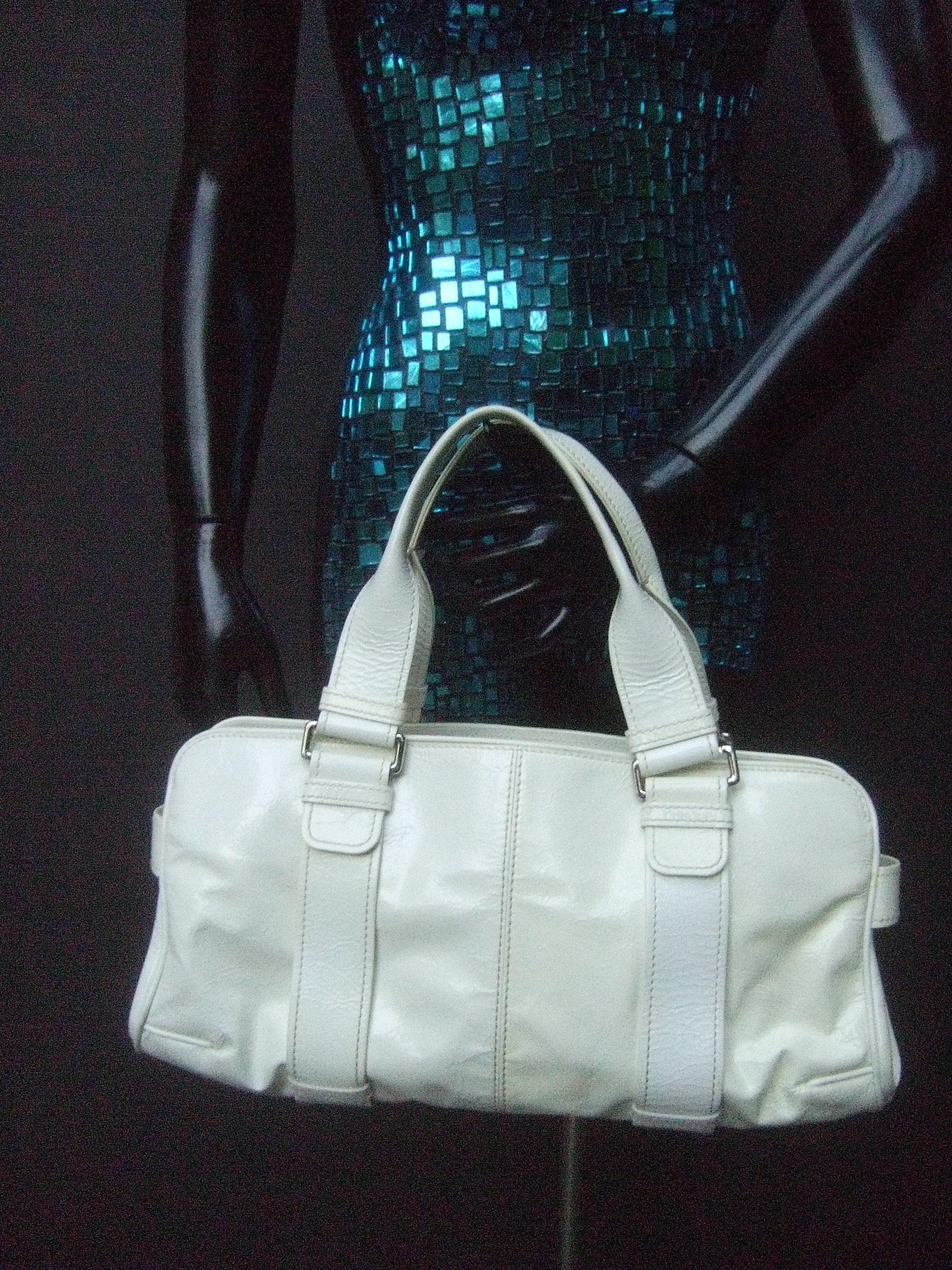 Roger Vivier Paris White Patent Leather Chrome Buckle Italian Handbag c 1990s For Sale 2