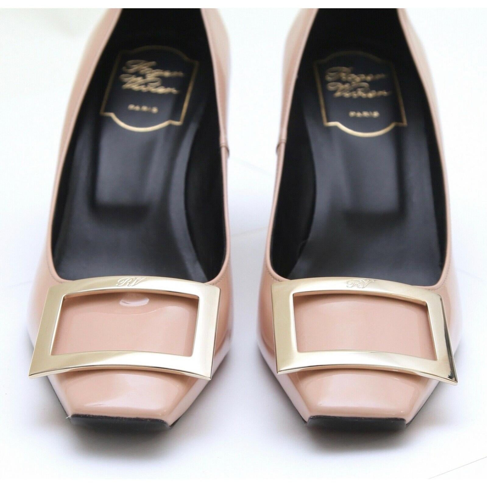 ROGER VIVIER Patent Leather Pump BELLE VIVIER TROMPETTE Blush Buckle 37.5 For Sale 2