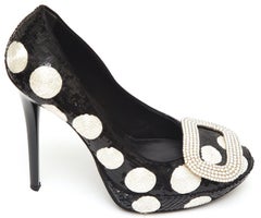 ROGER VIVIER Pumps Platform White Polka Dot Black Sequin Pilgrim Leather Sz 38