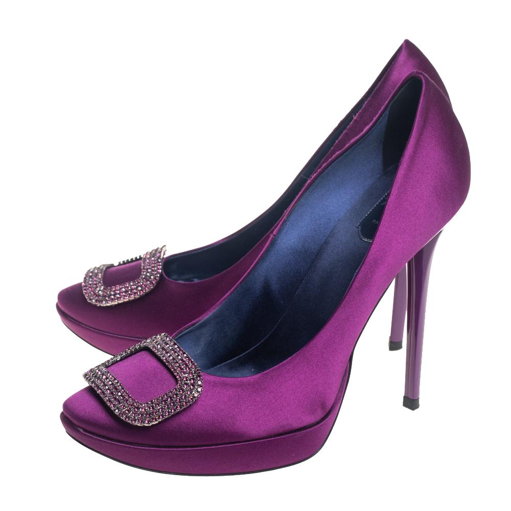 purple satin platform heels