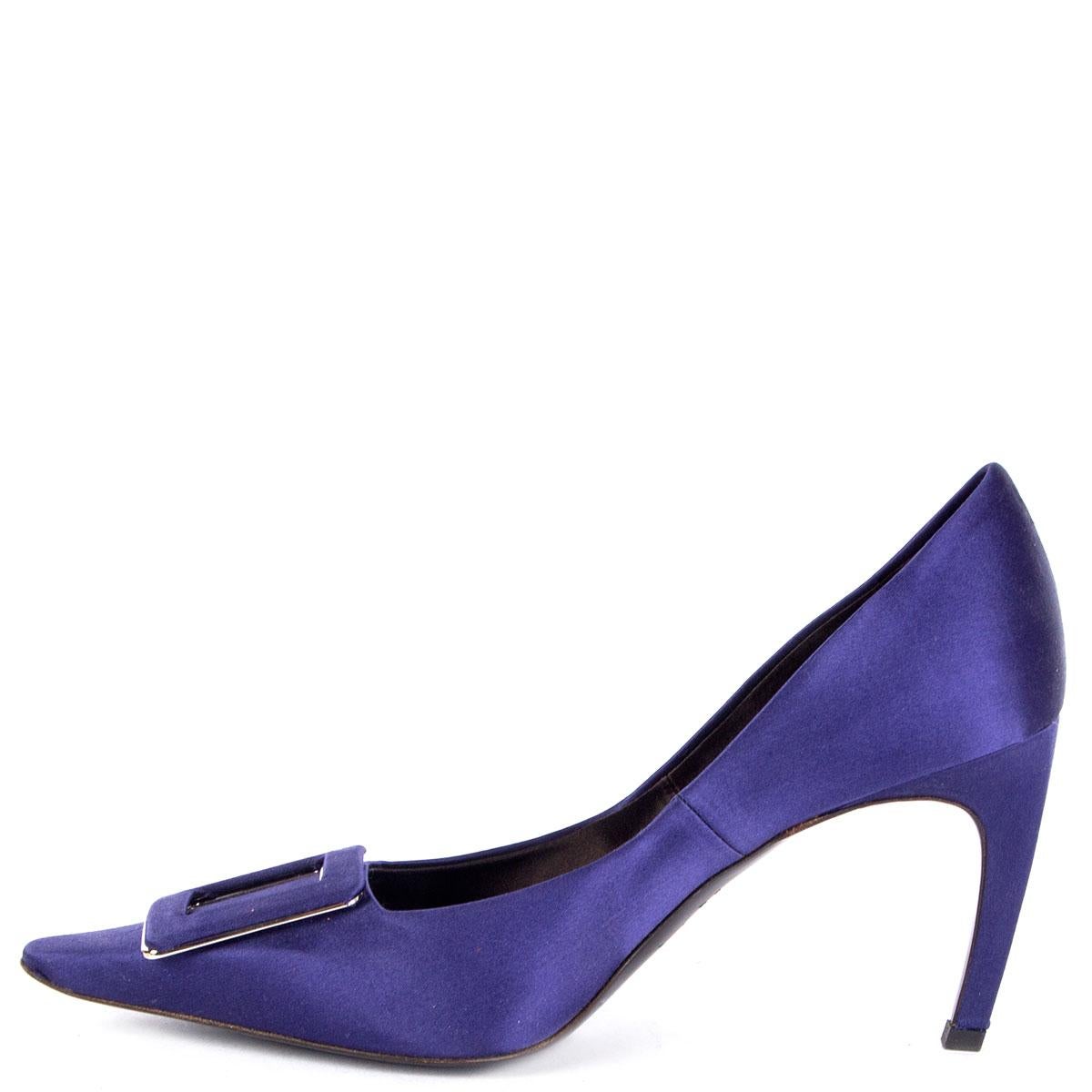 Purple ROGER VIVIER purple satin Pointed-Toe Buckle Pumps Shoes 38.5 For Sale