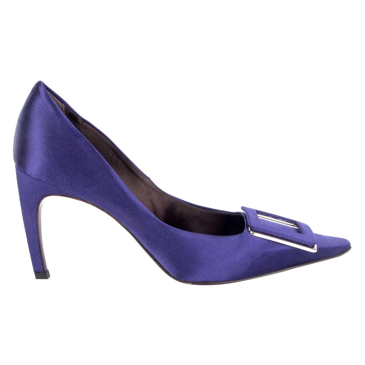 ROGER VIVIER purple satin Pointed-Toe Buckle Pumps Shoes 38.5 For Sale