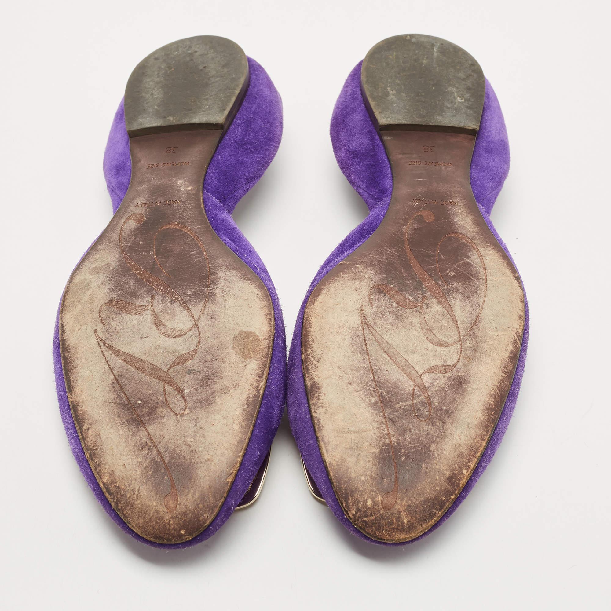 Roger Vivier Purple Suede Chip Buckle D'orsay Ballet Flats Size 38 For Sale 2