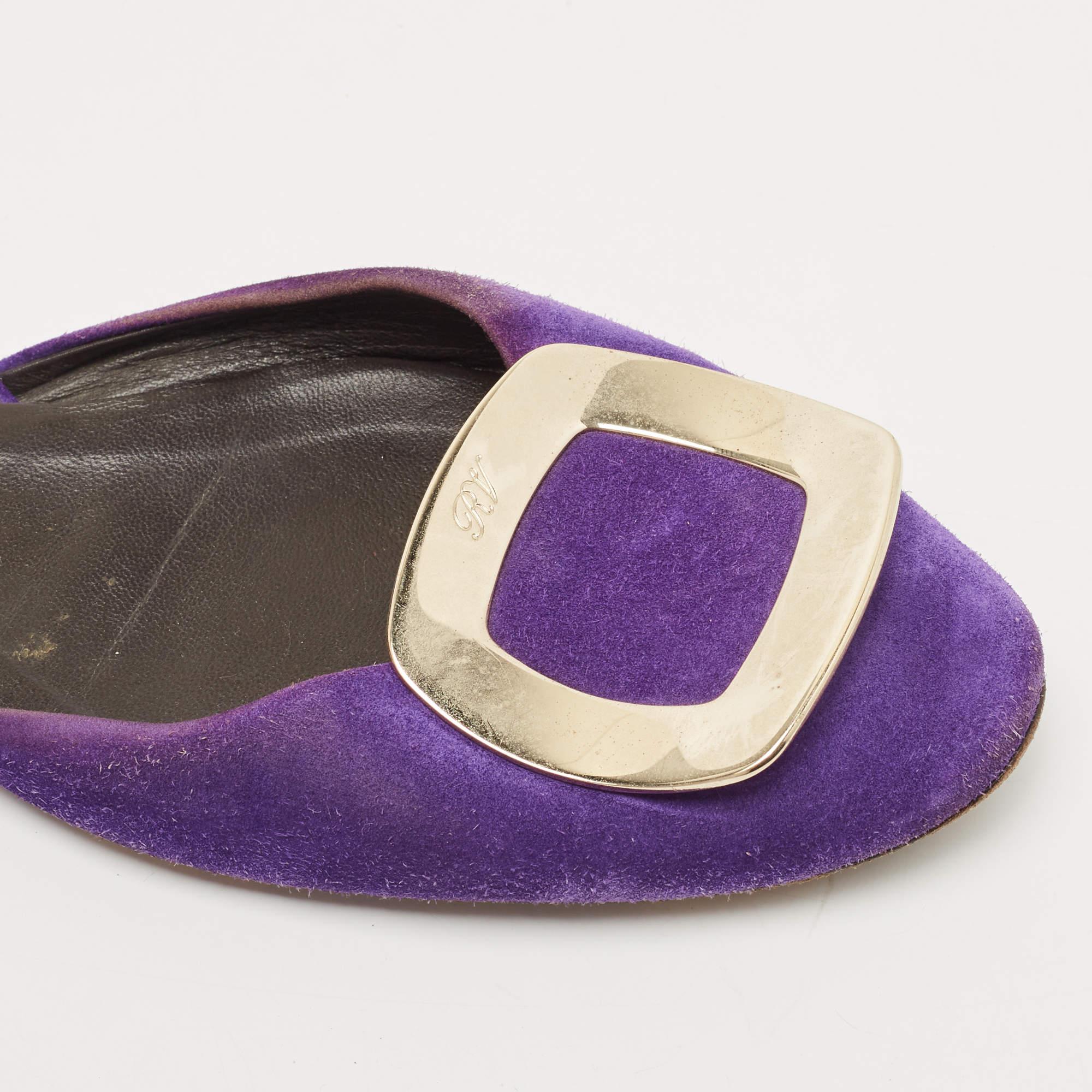 Roger Vivier Purple Suede Chip Buckle D'orsay Ballet Flats Size 38 For Sale 4