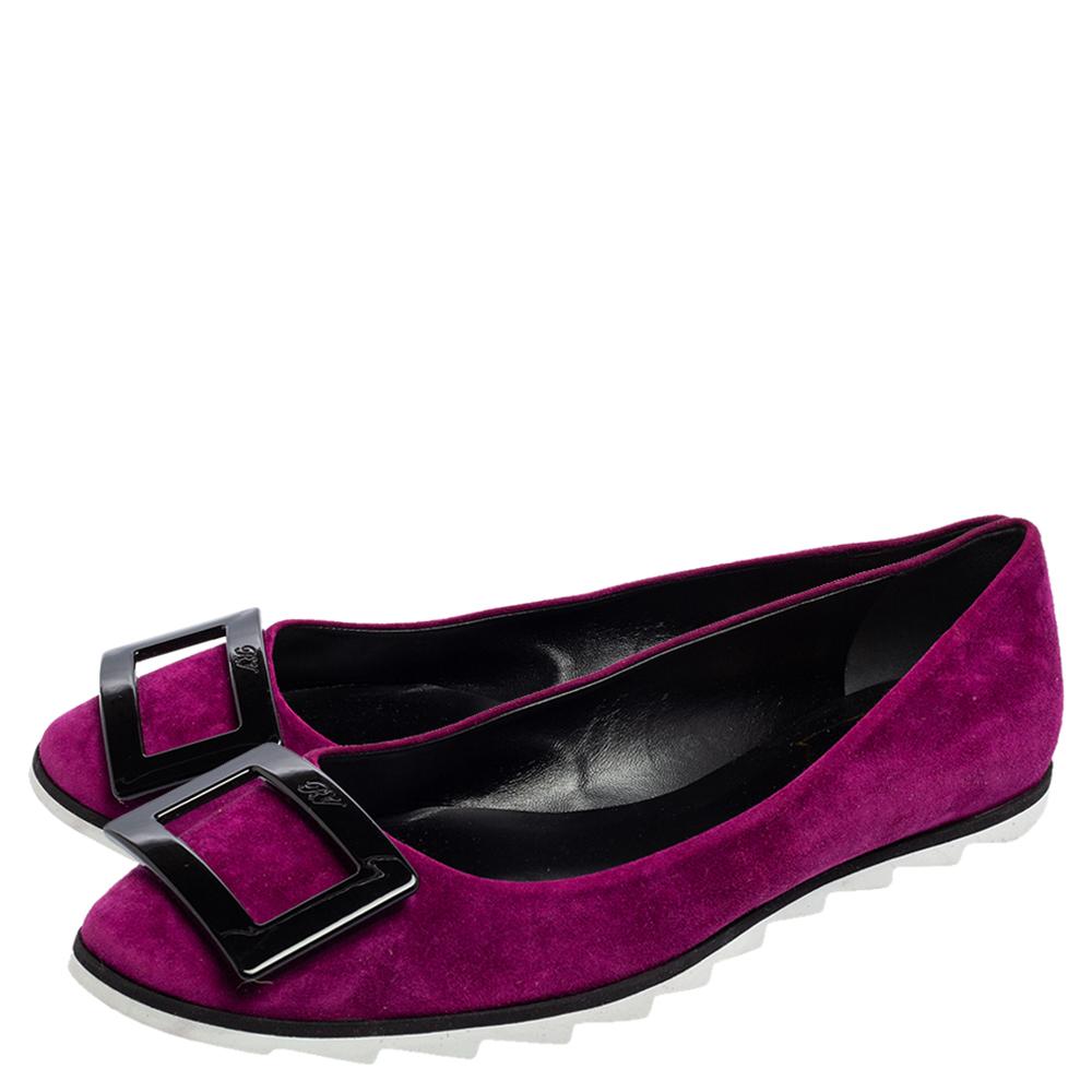 Women's Roger Vivier Purple Suede Viv Gommette Ballet Flats Size 40