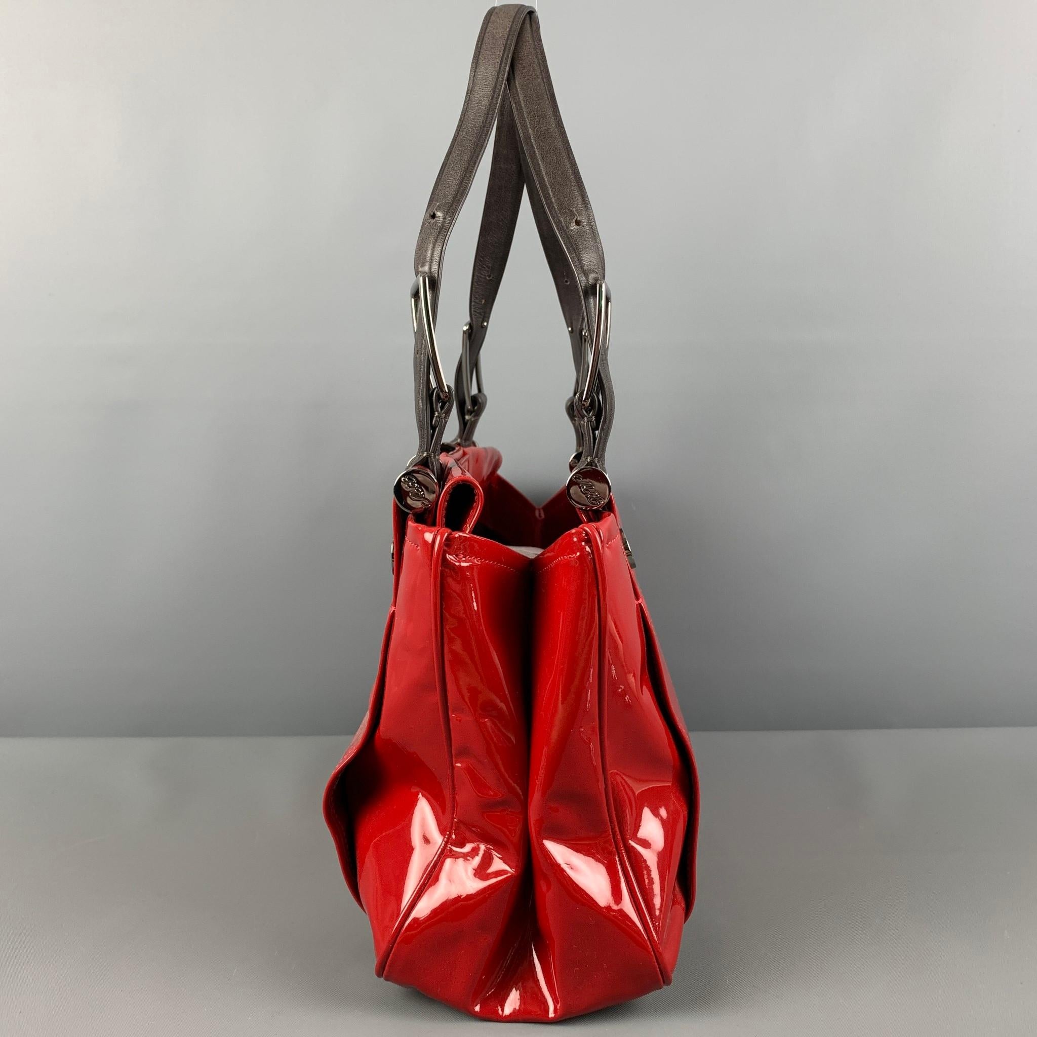 ROGER VIVIER Red Brown Patent Leather Tote Handbag In Good Condition In San Francisco, CA