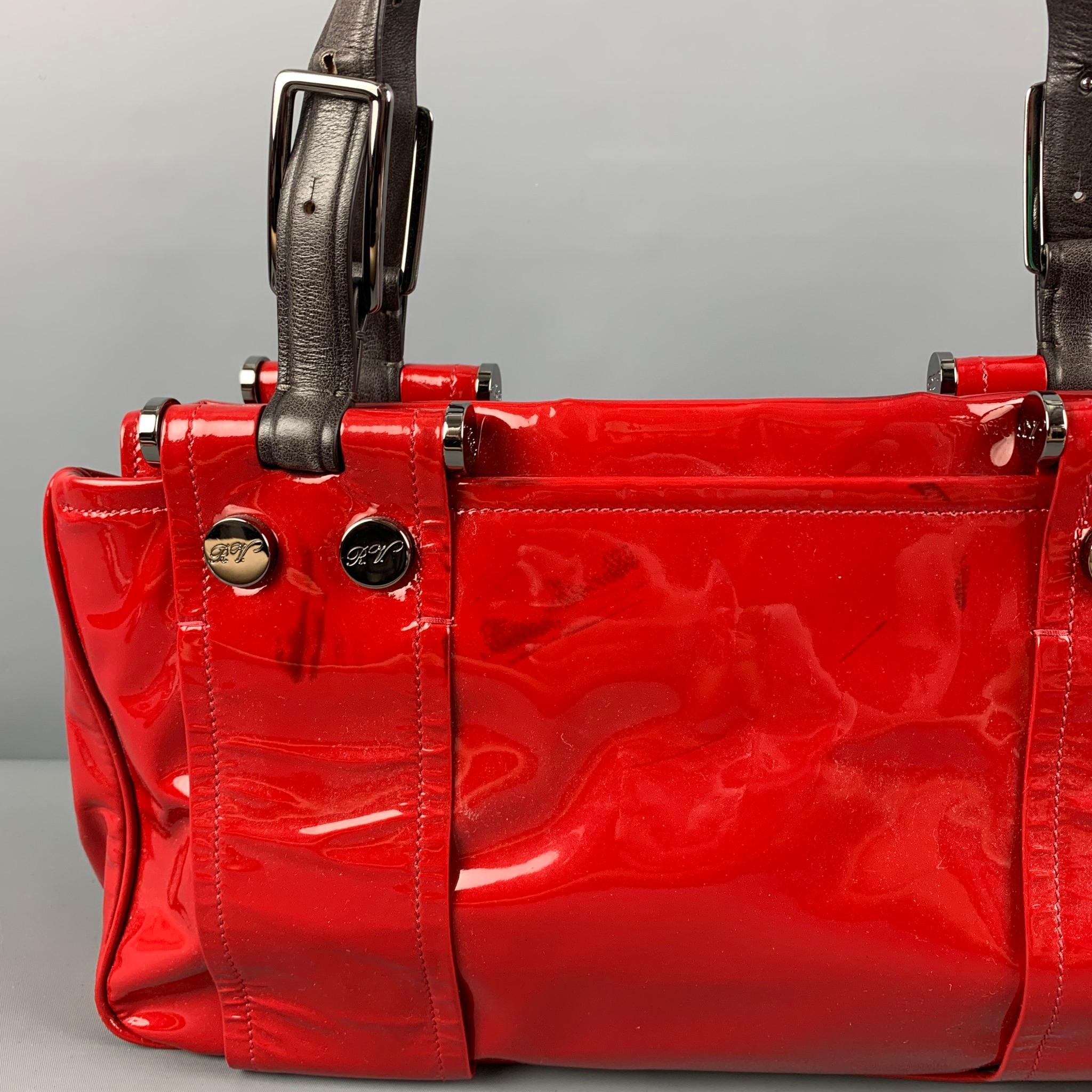 ROGER VIVIER Red Brown Patent Leather Tote Handbag 1