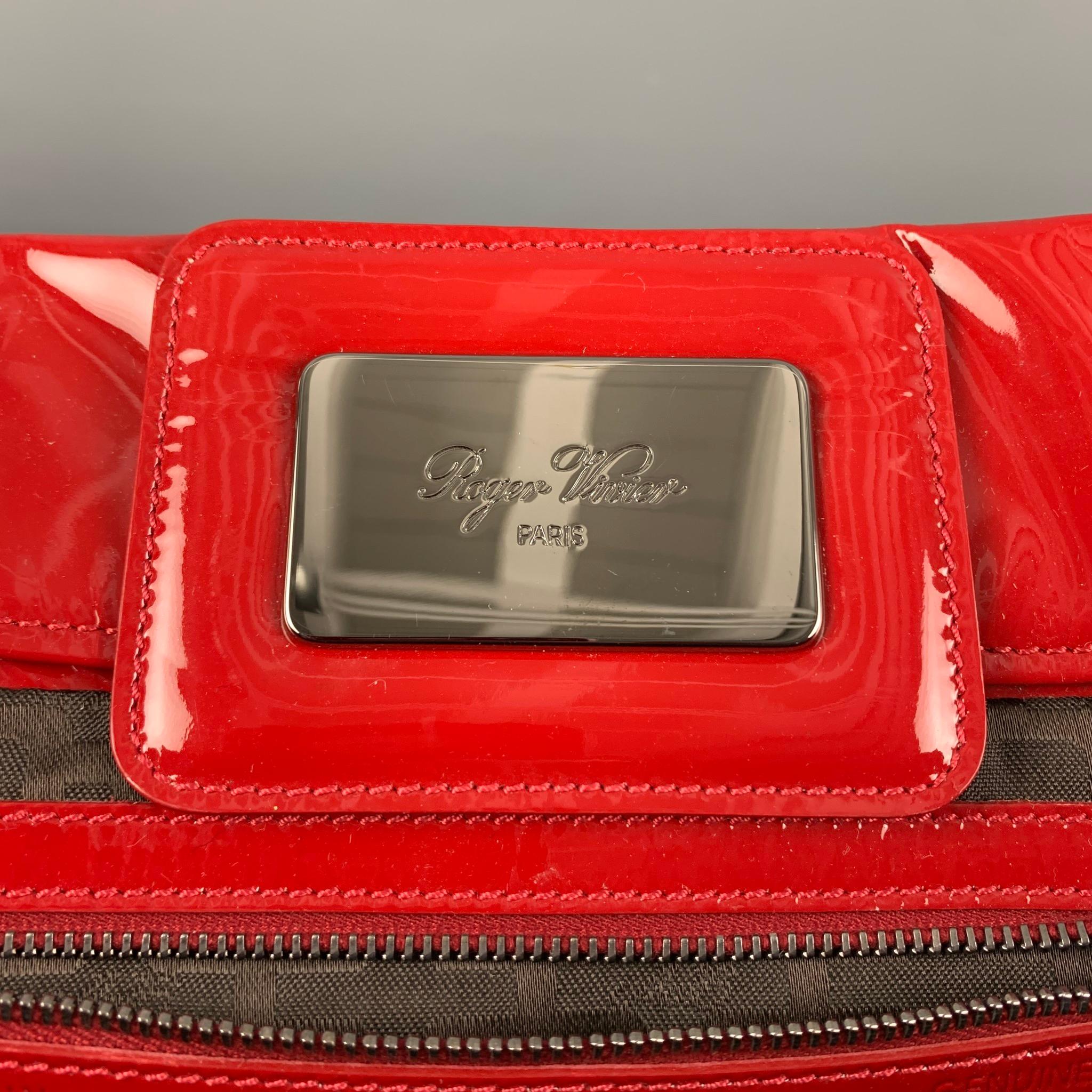 ROGER VIVIER Red Brown Patent Leather Tote Handbag 3