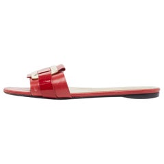 Roger Vivier Red/Gold Patent and Leather Pilgrim De Jour Slide Flats Size 37