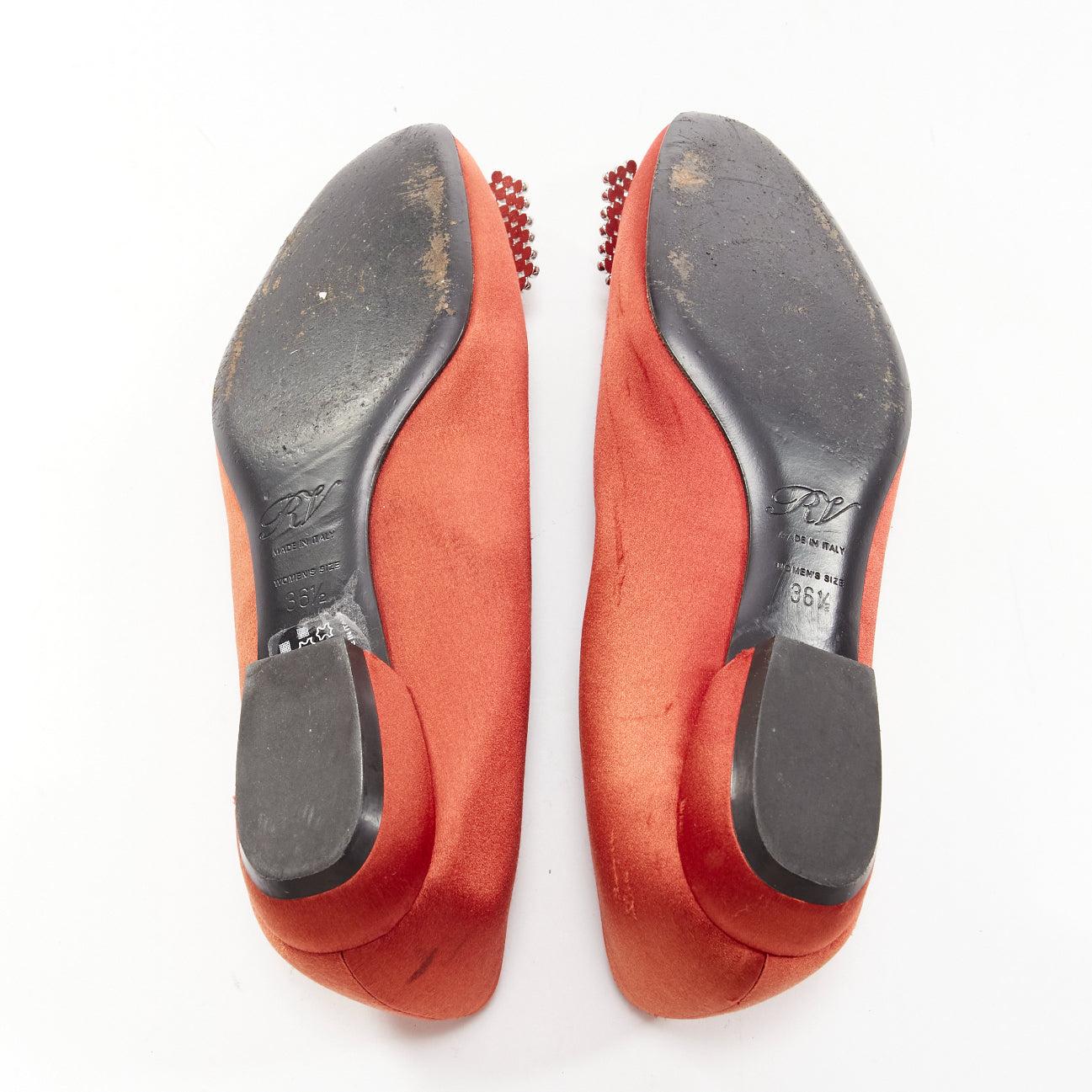 ROGER VIVIER red satin silver strass crystal buckle classic dress flats EU36.5 For Sale 6