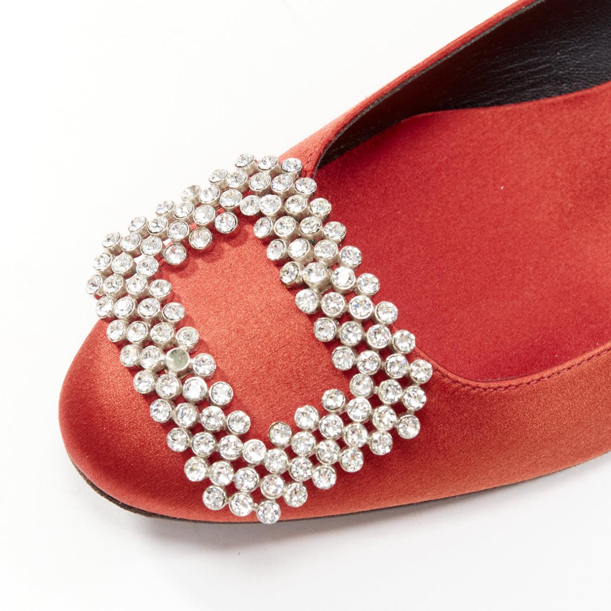ROGER VIVIER red satin silver strass crystal buckle classic dress flats EU36.5 For Sale 1