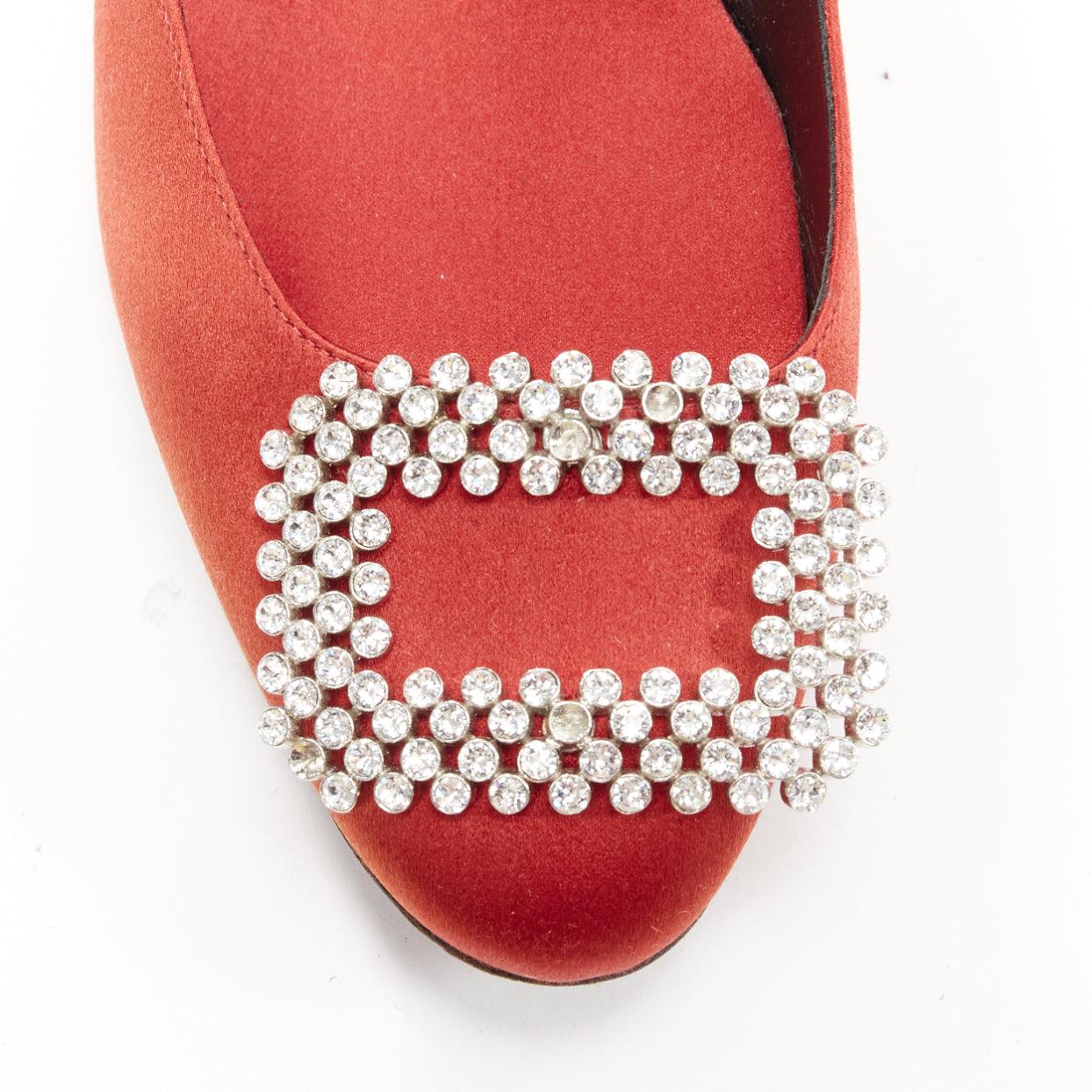 ROGER VIVIER red satin silver strass crystal buckle classic dress flats EU36.5 For Sale 3