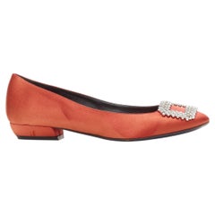 ROGER VIVIER red satin silver strass crystal buckle classic dress flats EU36.5