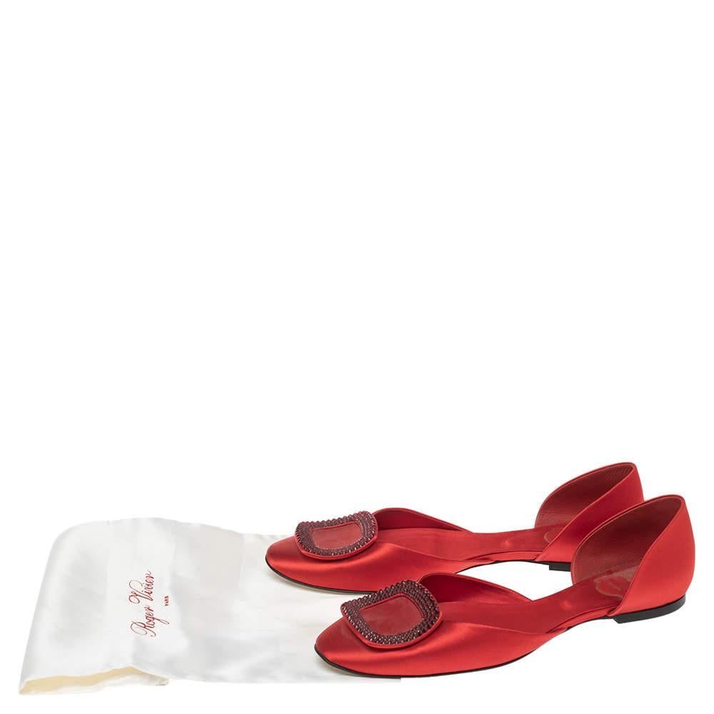 Roger Vivier Red Satin Strass Chips Ballerina D'orsay Flats Size 39 1