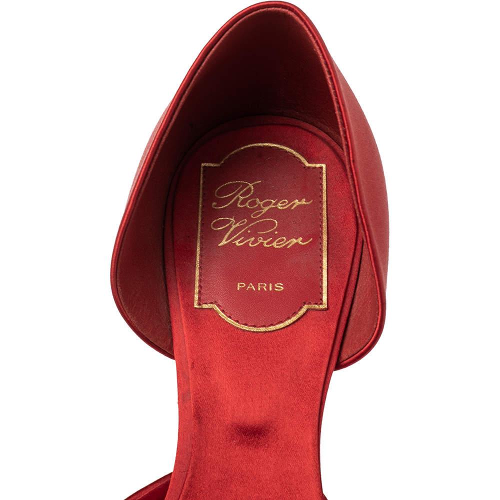 Roger Vivier Red Satin Strass Chips Ballerina D'orsay Flats Size 39 2