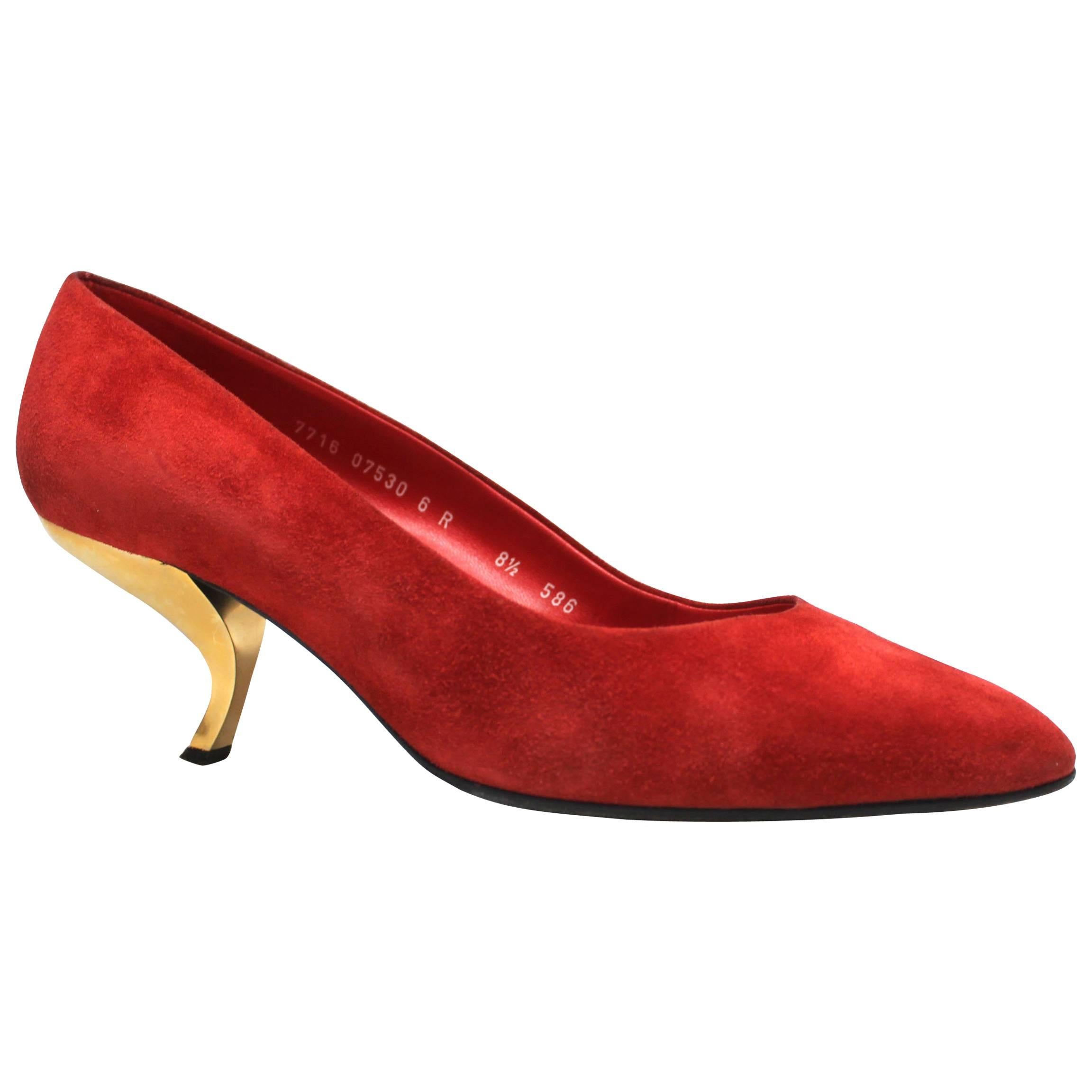 Roger Vivier Red Suede Comma or 
Virgule
 Heel For Sale
