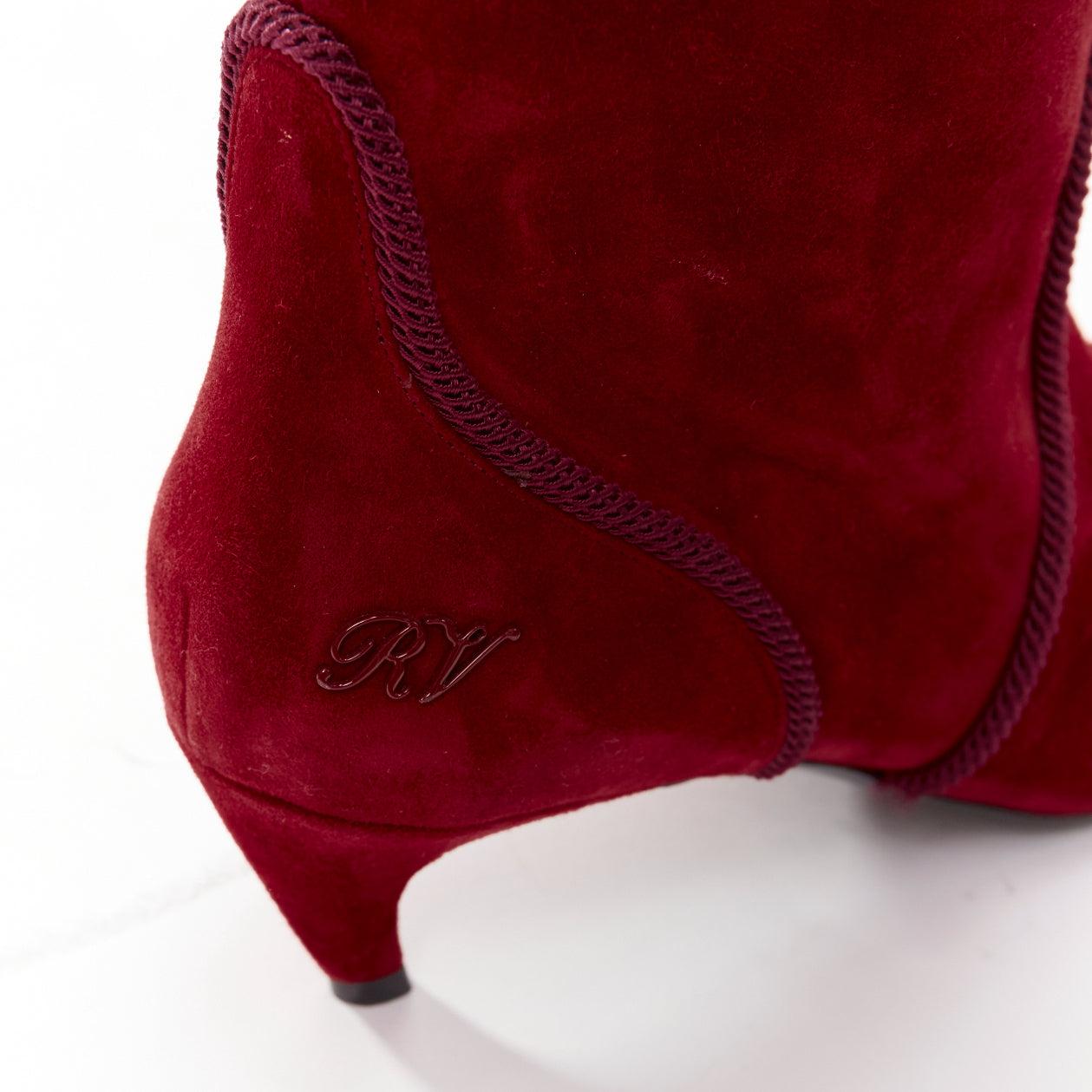 ROGER VIVIER red suede purple piping RV charm kitten heel cowboy boot EU37.5 For Sale 3