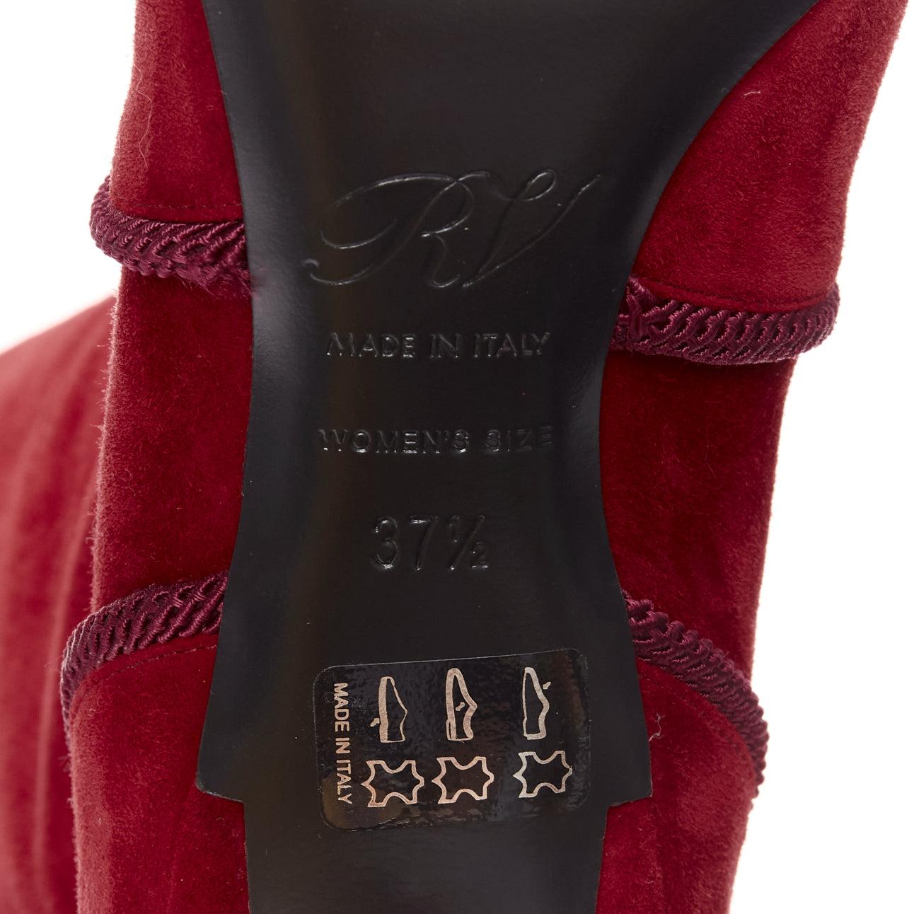 ROGER VIVIER red suede purple piping RV charm kitten heel cowboy boot EU37.5 For Sale 5