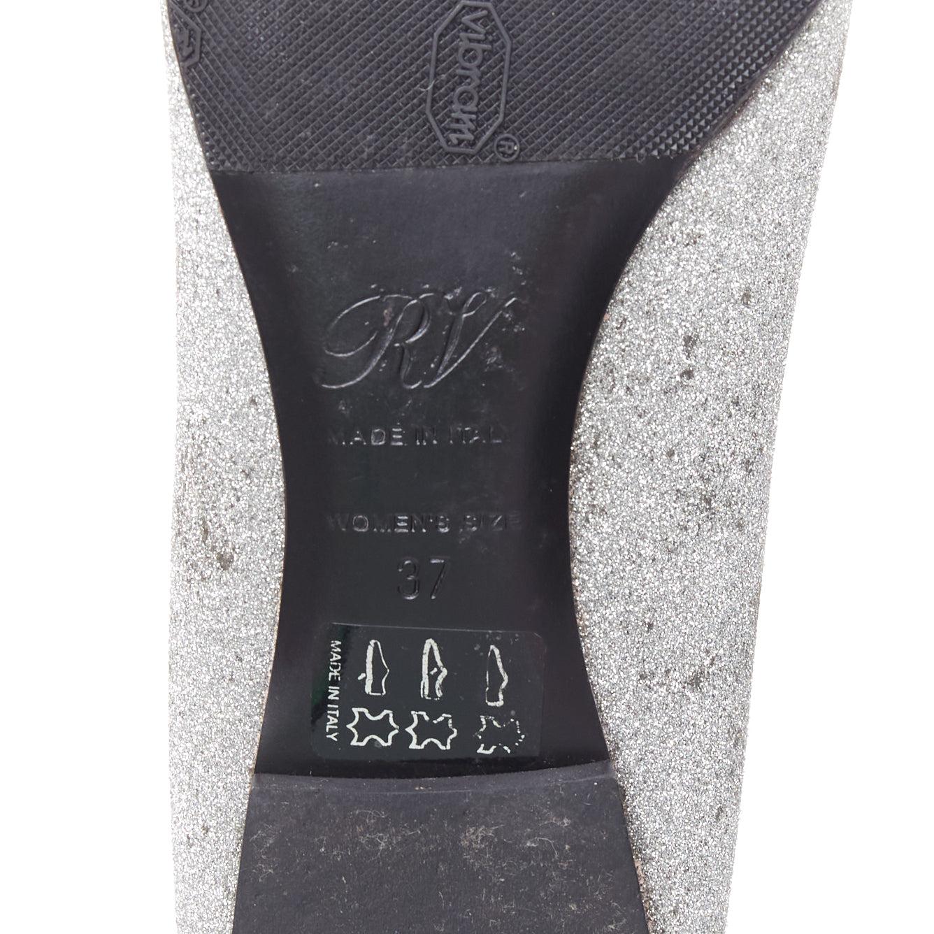 ROGER VIVIER silver glitter crystal buckle pointy toe ballerina flats EU37 For Sale 5