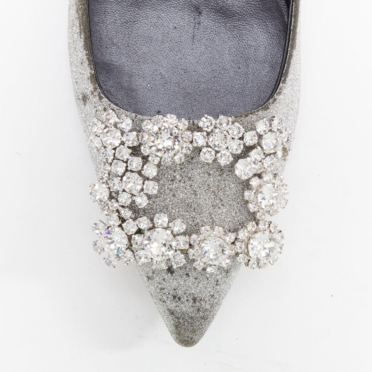 ROGER VIVIER silberne Glitzer-Kristall-Schnalle spitze Zehe Ballerina Wohnungen EU37 im Angebot 1