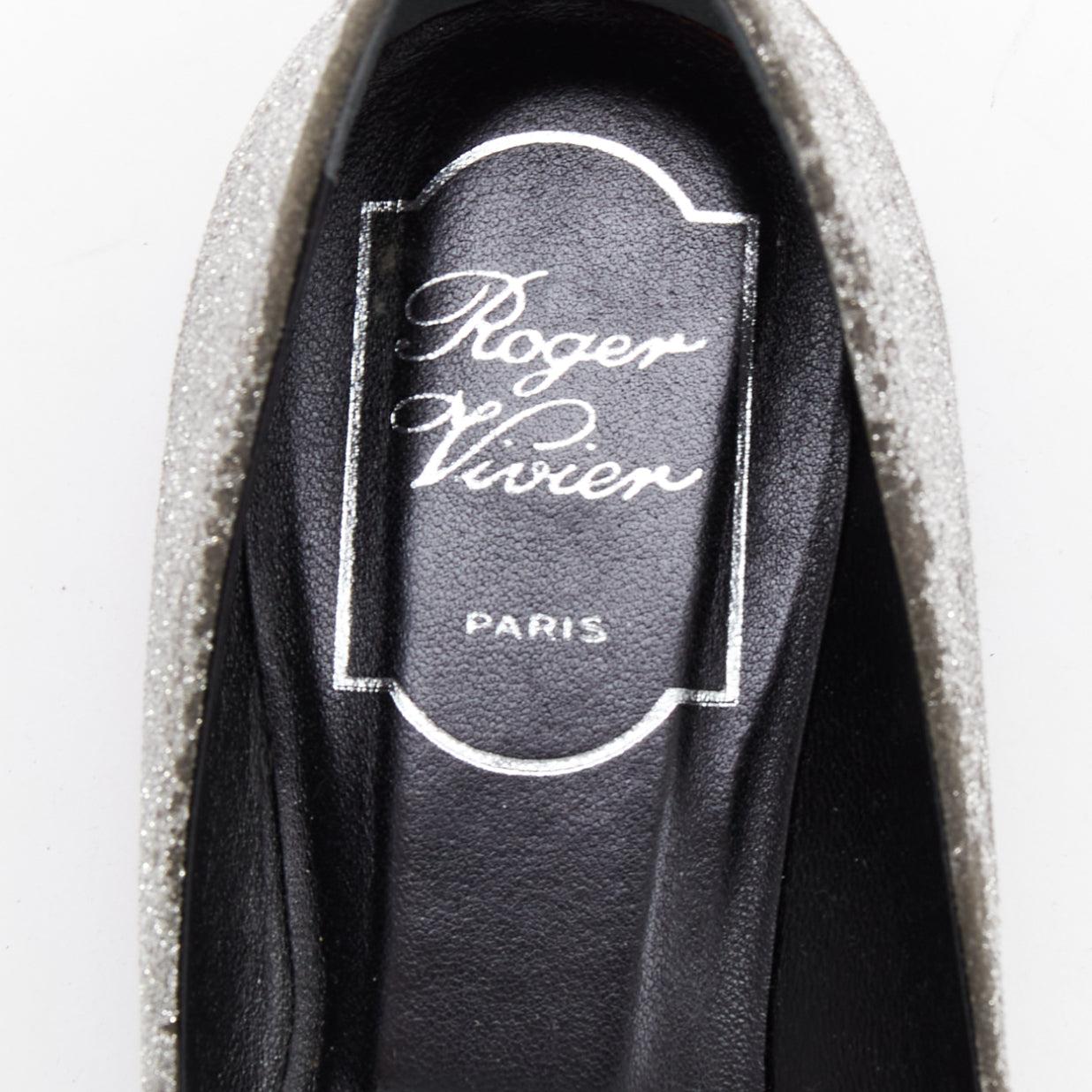ROGER VIVIER silberne Glitzer-Kristall-Schnalle spitze Zehe Ballerina Wohnungen EU37 im Angebot 4