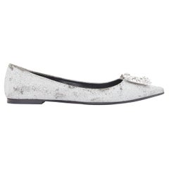 ROGER VIVIER silver glitter crystal buckle pointy toe ballerina flats EU37