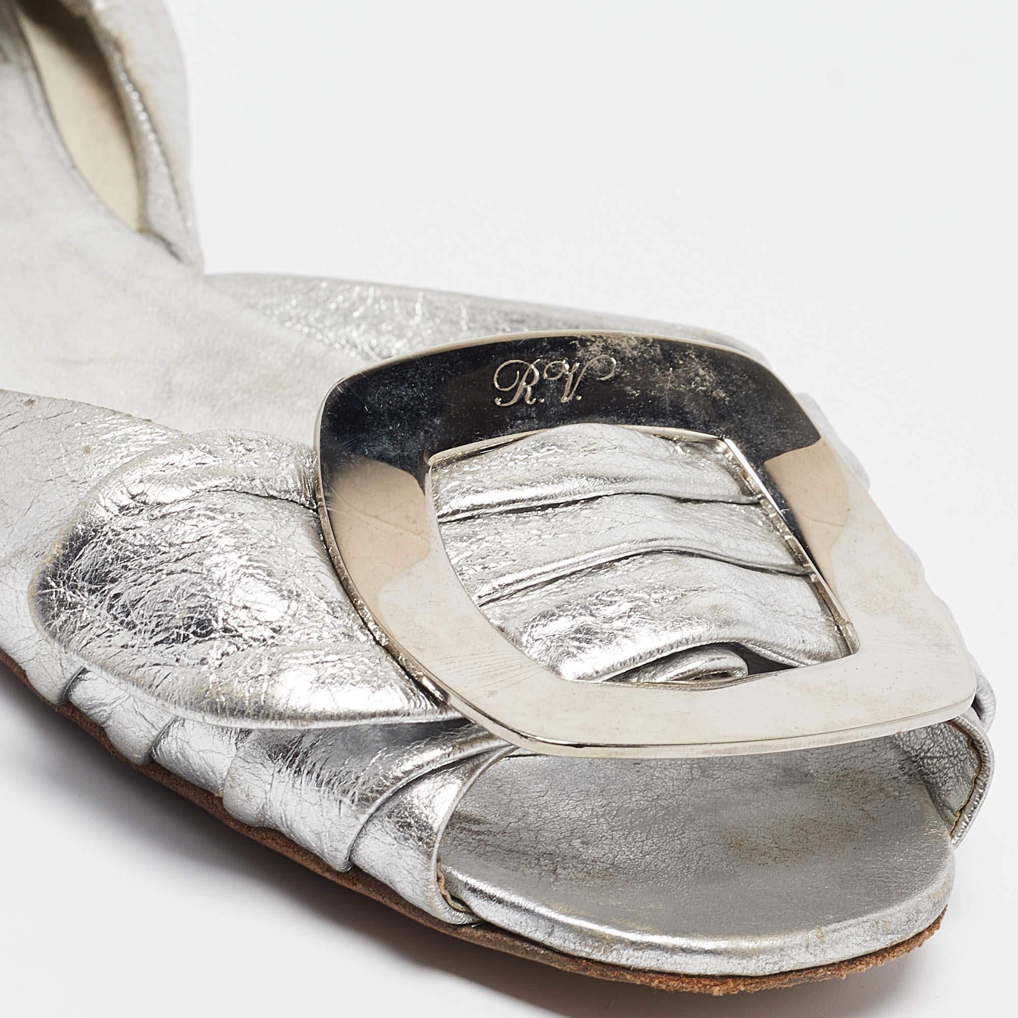 Roger Vivier Silver Leather Open Toe Ballet Flats Size 36 For Sale 3