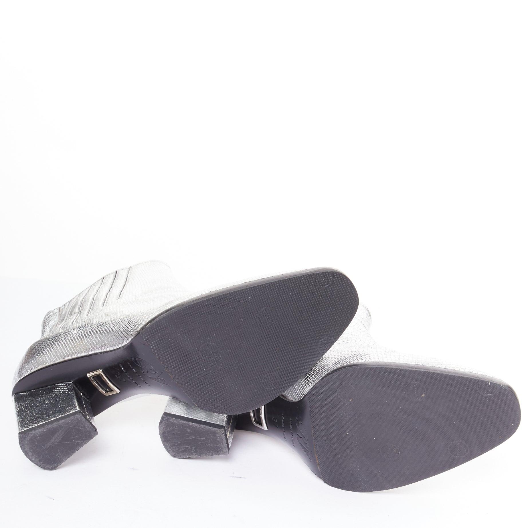 ROGER VIVIER Silver texture cuir talon bloc incliné western booties EU37 en vente 6