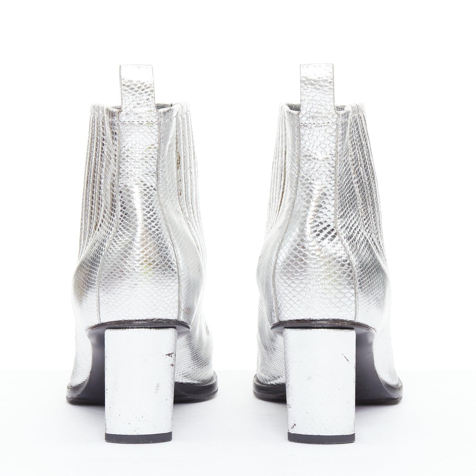 ROGER VIVIER Silver texture cuir talon bloc incliné western booties EU37 Pour femmes en vente