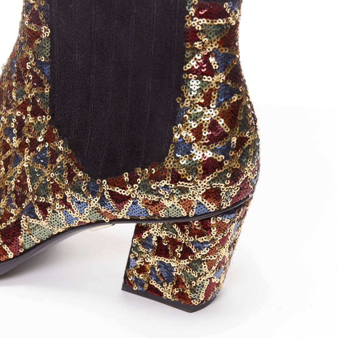 ROGER VIVIER Skyscraper gold geometric sequins block heel ankle boot EU37 3