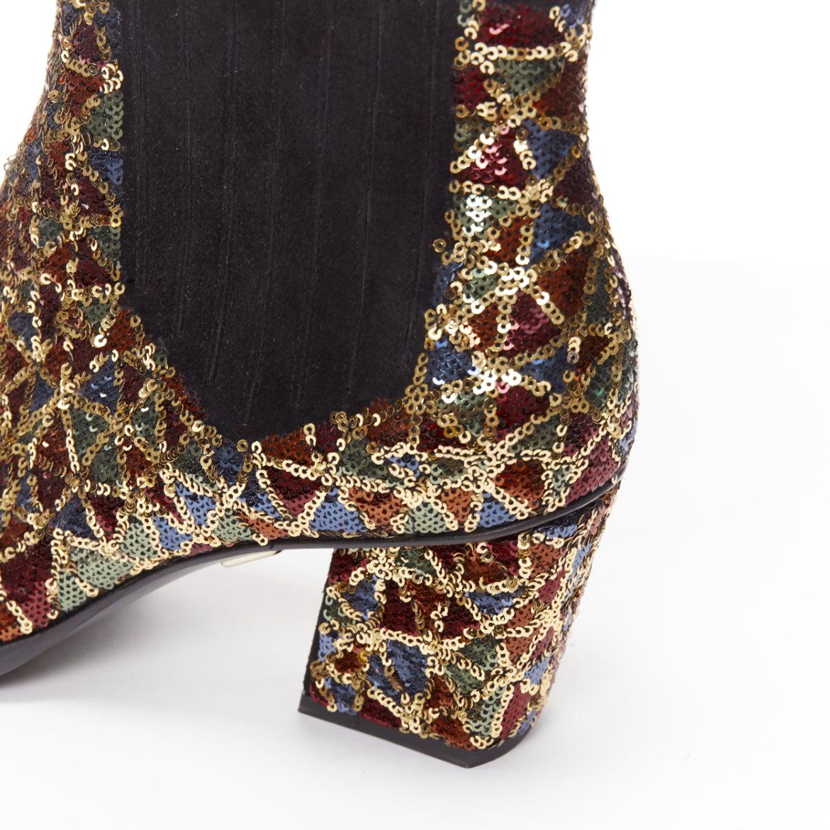 ROGER VIVIER Bottines à talons blocs en sequins géométriques dorés Skyscraper EU37 en vente 4