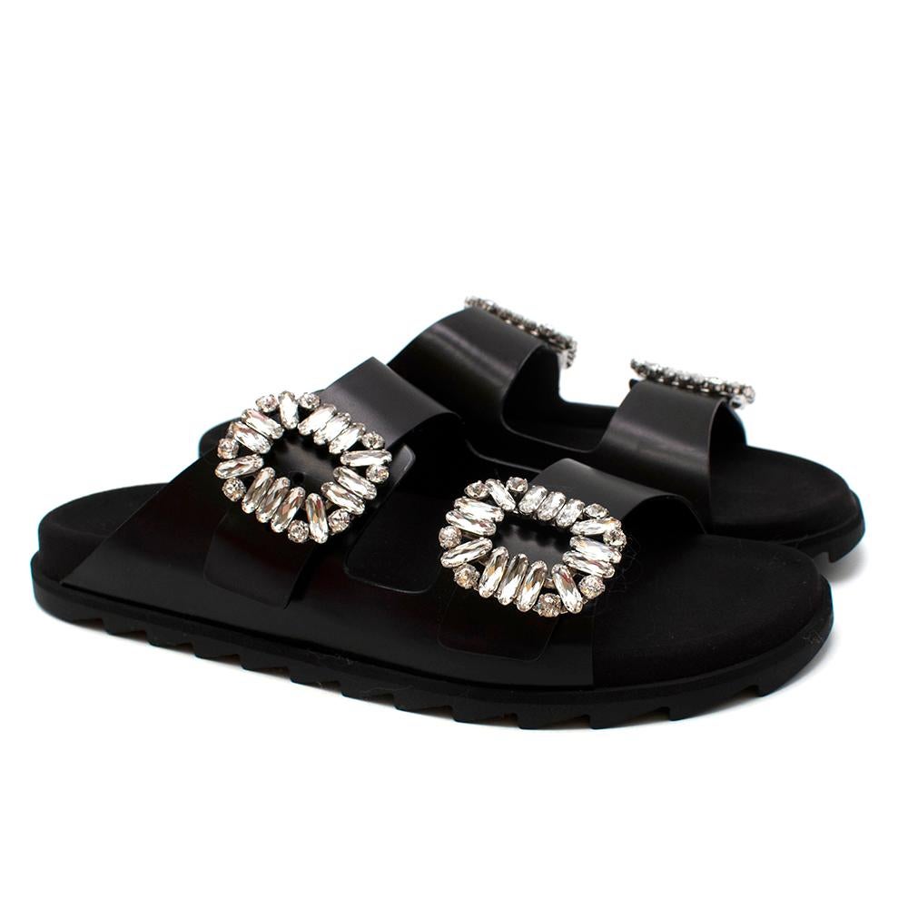 Roger Vivier Slidy Viv Crystal-embellished Leather Slides

- Black leather body with a molded satin insole & serrated rubber sole
- Double leather band
-Two Crystal Buckles
-Slip-on
-Fits true to size
-Made in Italy

The slides have never been worn