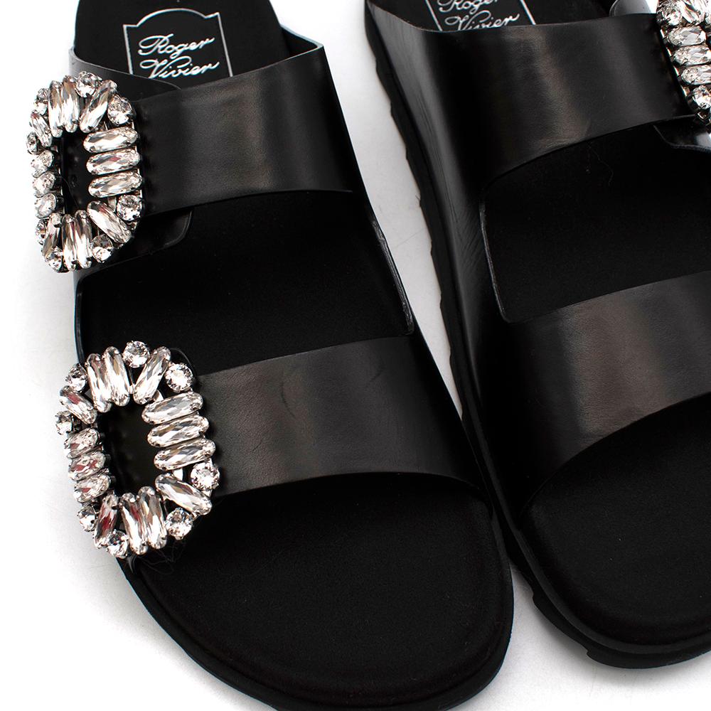 Roger Vivier Slidy Viv Crystal-embellished Leather Slides - Size EU 40 1