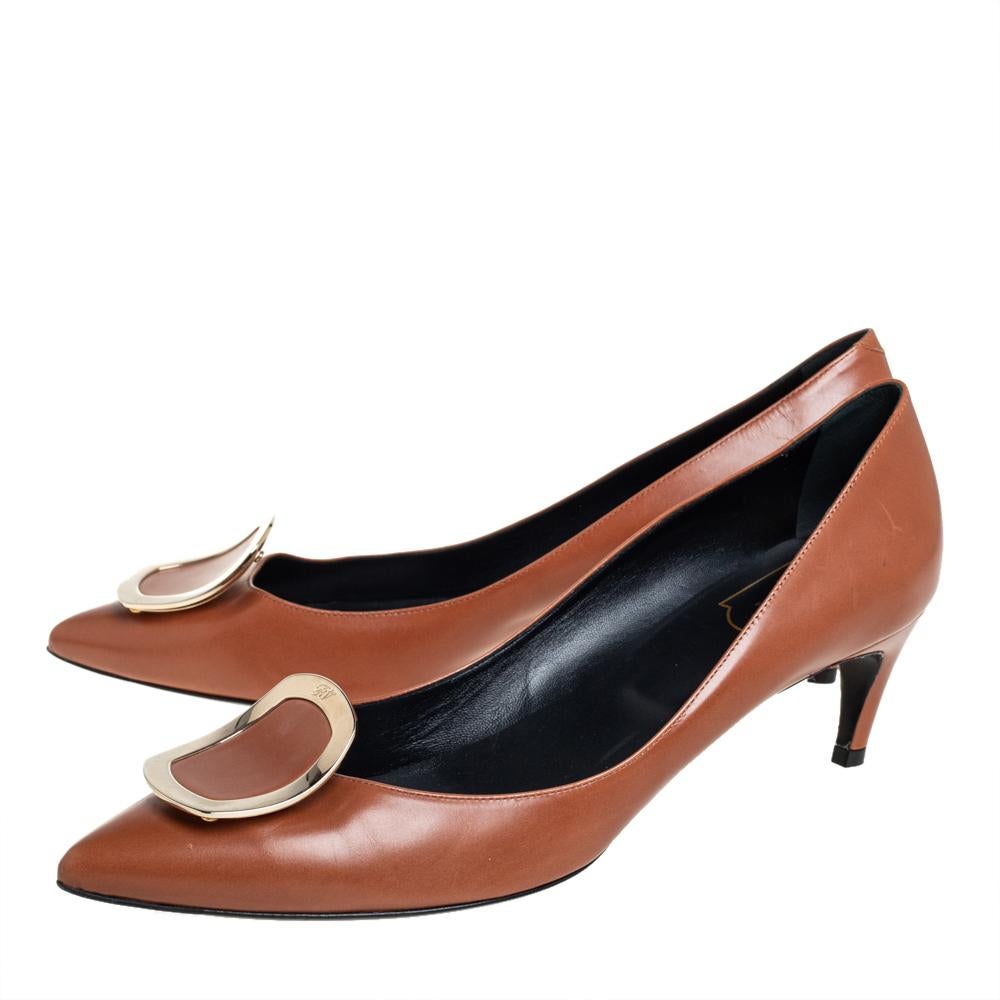 Brown Roger Vivier Tan Leather Pointed Toe Pumps Size 40