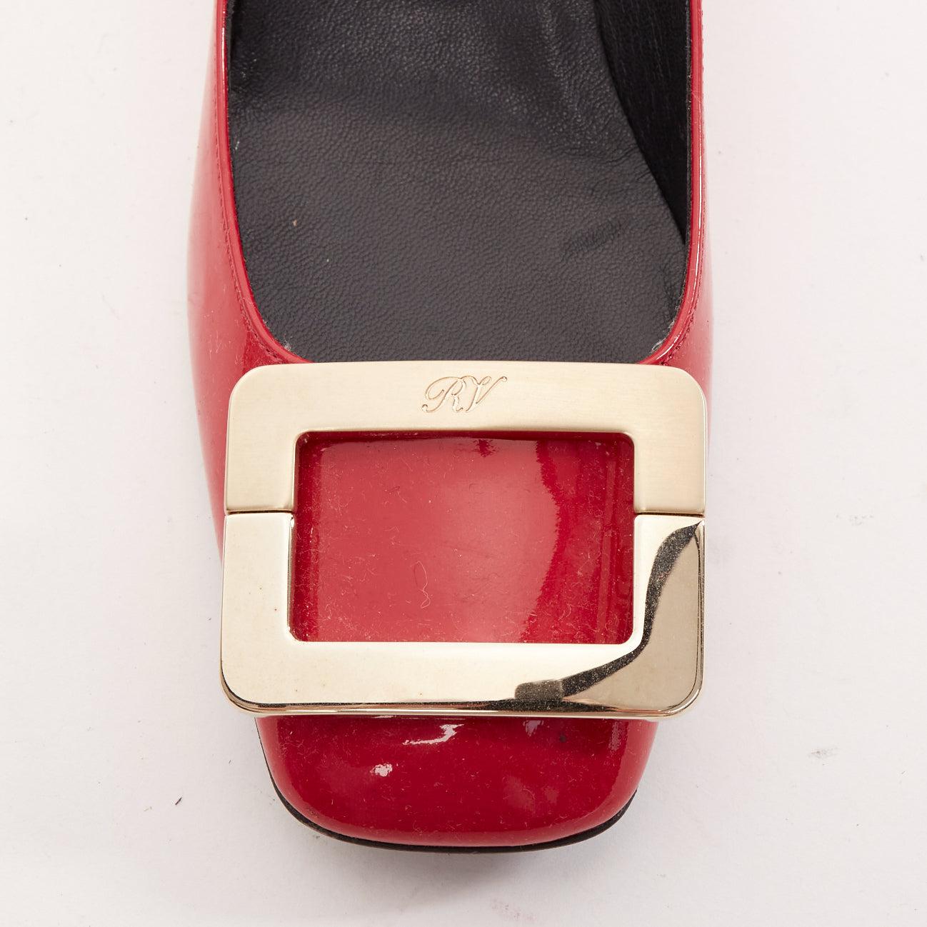 ROGER VIVIER Trompette raspberry red patent square buckle pumps EU 36 1