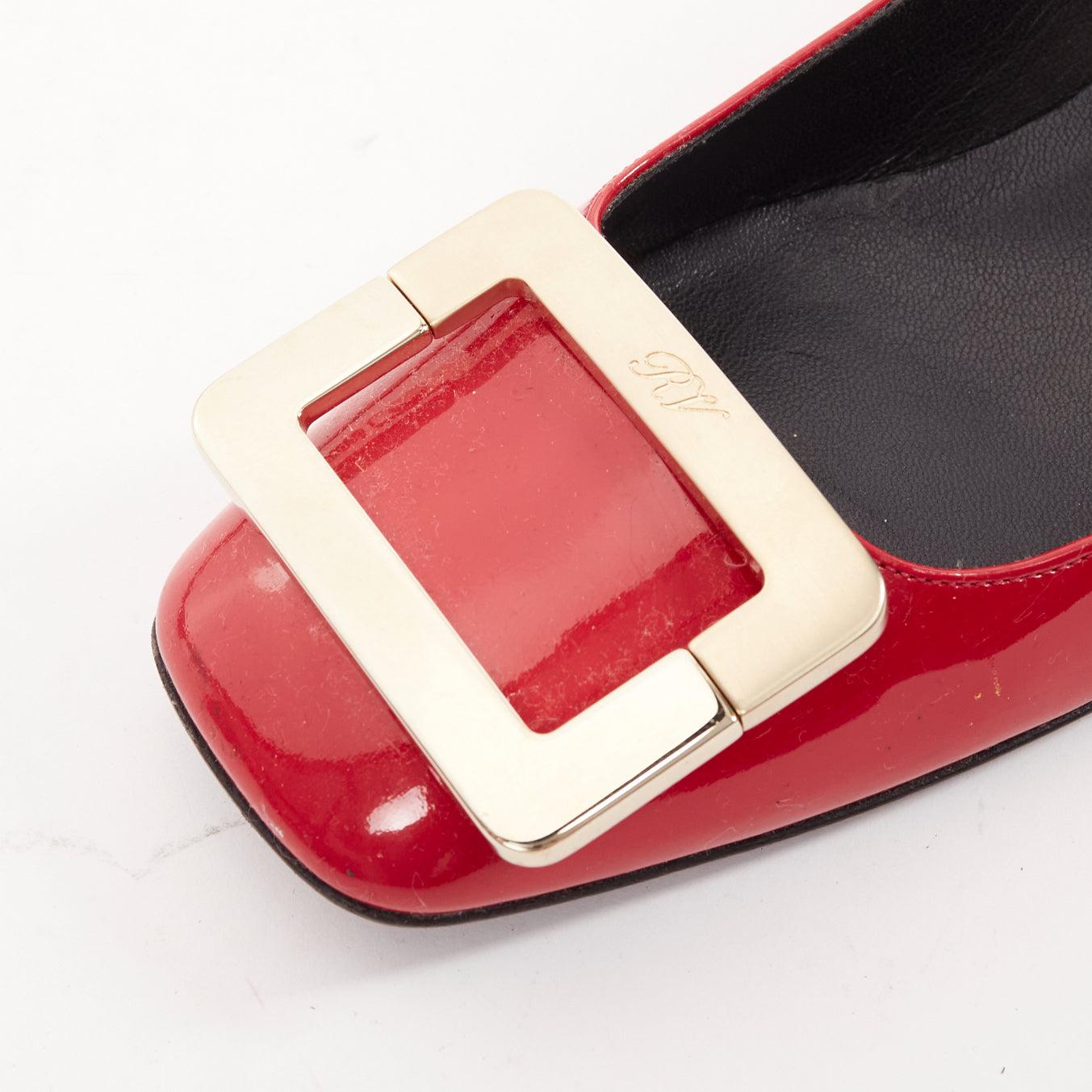 ROGER VIVIER Trompette raspberry red patent square buckle pumps EU 36 2