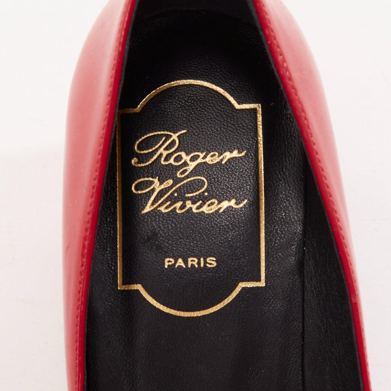 ROGER VIVIER Trompette raspberry red patent square buckle pumps EU 36 4