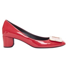 ROGER VIVIER Trompette raspberry red patent square buckle pumps EU 36