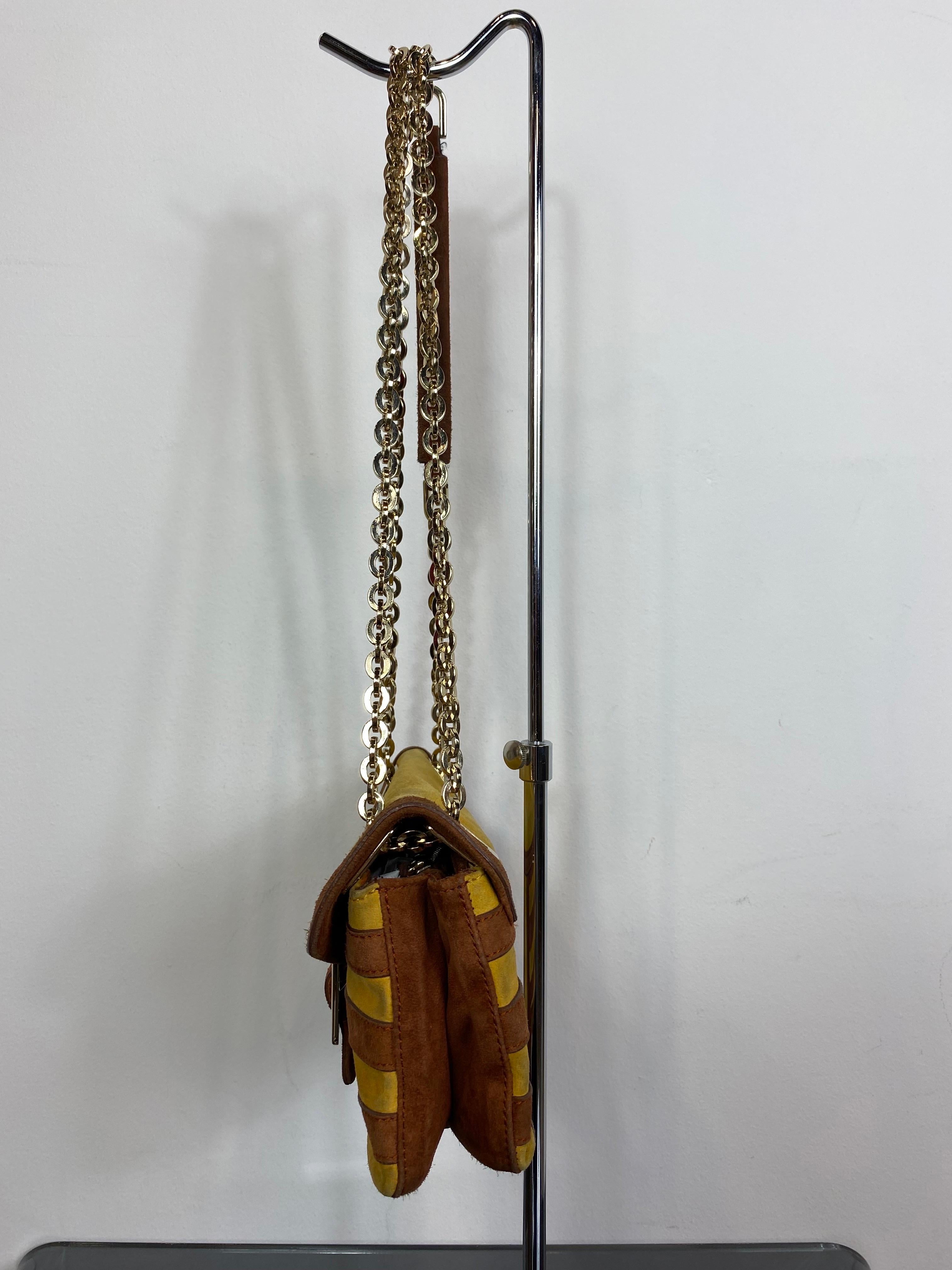 Brown Roger Vivier Vintage shoulder bag in mustard and tan striped suede For Sale