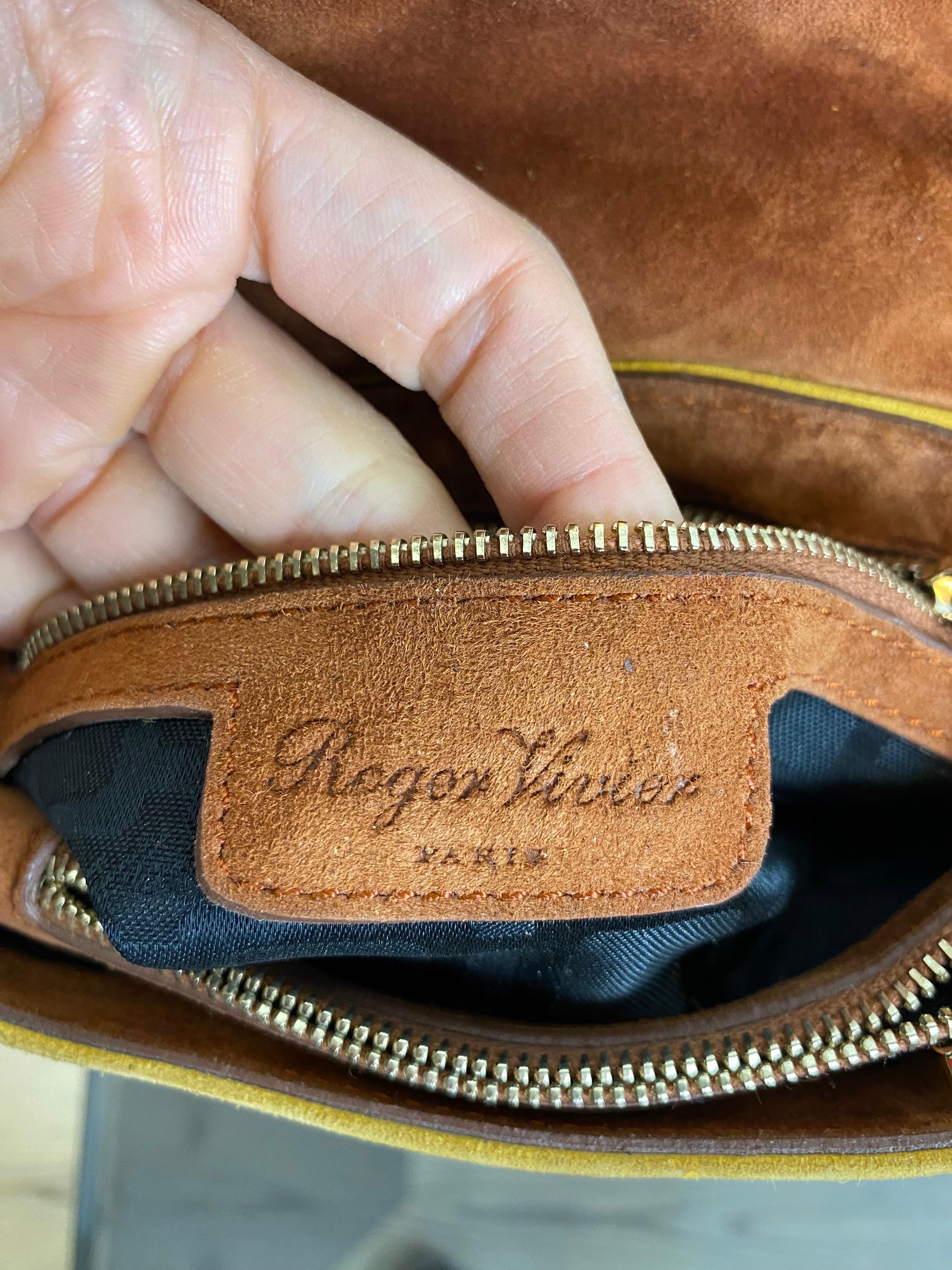 Roger Vivier Vintage shoulder bag in mustard and tan striped suede For Sale 2