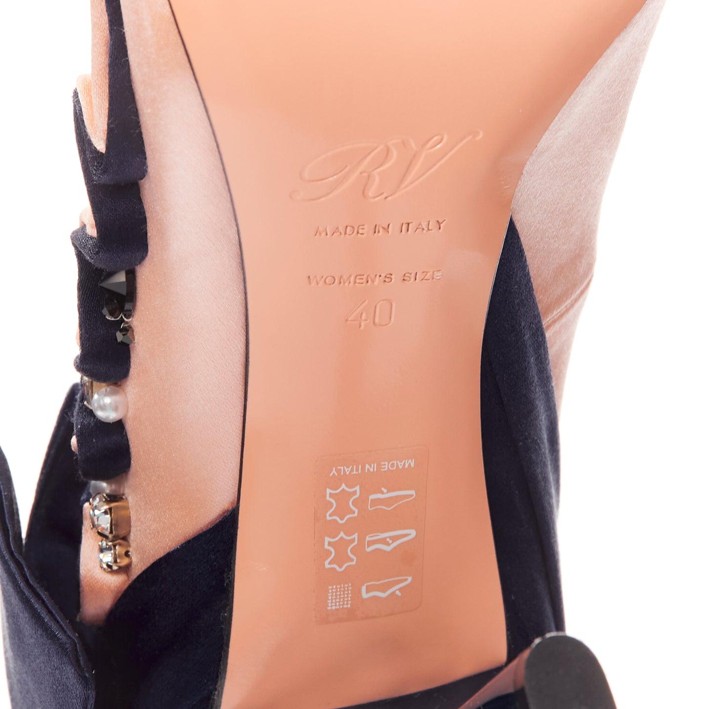 ROGER VIVIER Viv Couture pink navy pearl crystal ribbon heel pump EU40 For Sale 6
