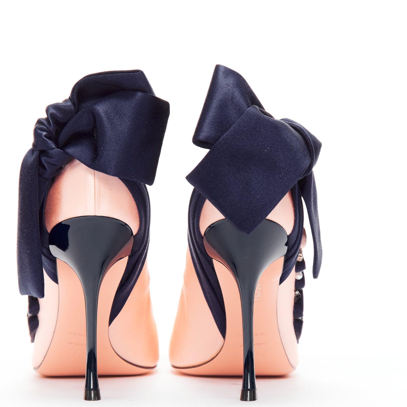 Women's ROGER VIVIER Viv Couture pink navy pearl crystal ribbon heel pump EU40
