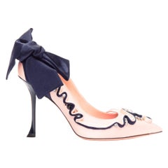 ROGER VIVIER Viv Couture pink navy pearl crystal ribbon heel pump EU40